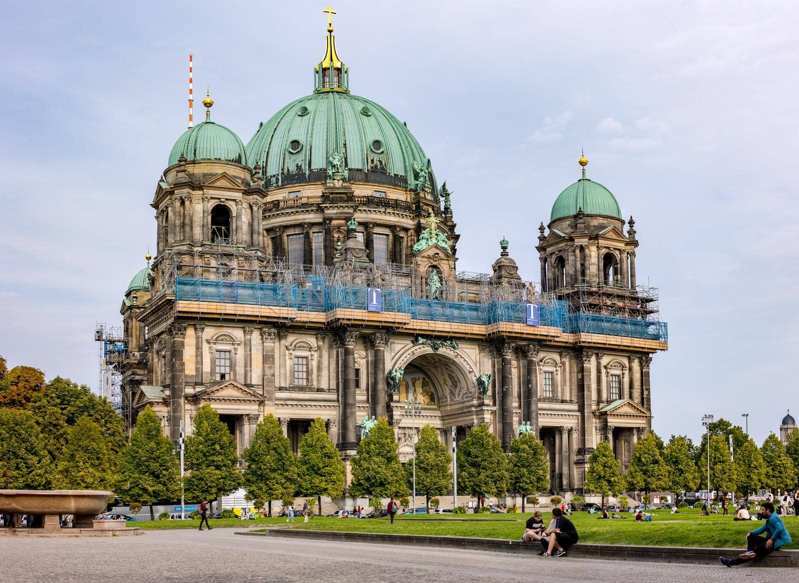 The distinctive and famous Berlin Cathedral seen from the garden Lustgarten