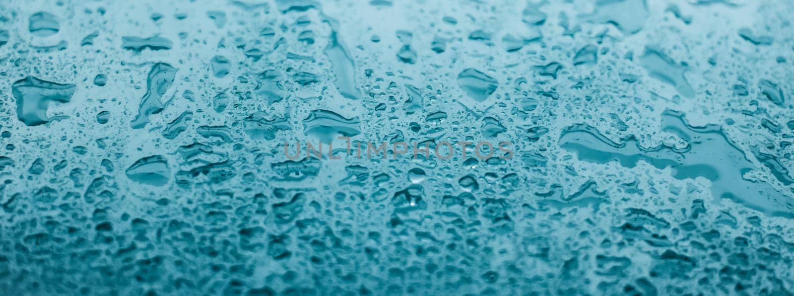 Water texture abstract background, aqua drops on turquoise glass as science macro element, rainy weather and nature surface art backdrop for environmental brand design by Anneleven