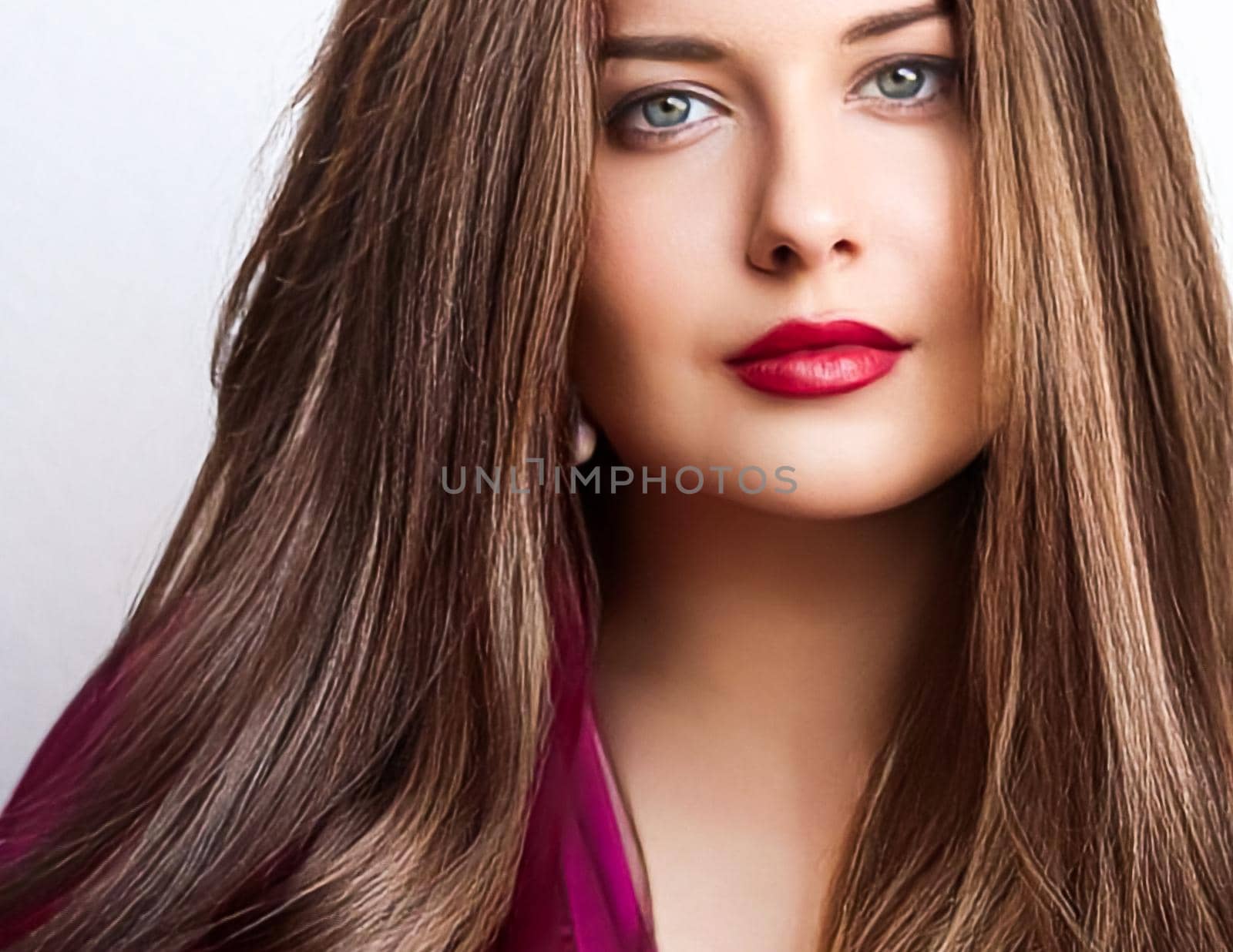 Hairstyle, beauty and hair care, beautiful woman with long natural brown hair, glamour portrait for hair salon and haircare by Anneleven