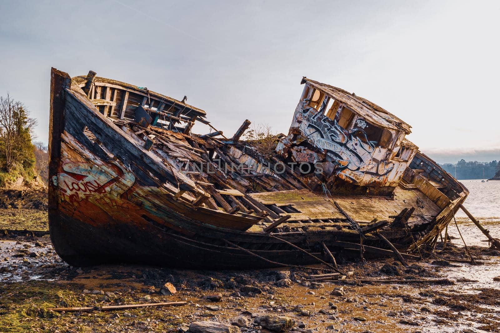 Wreck of a wooden fishing boat abandoned by Tilo
