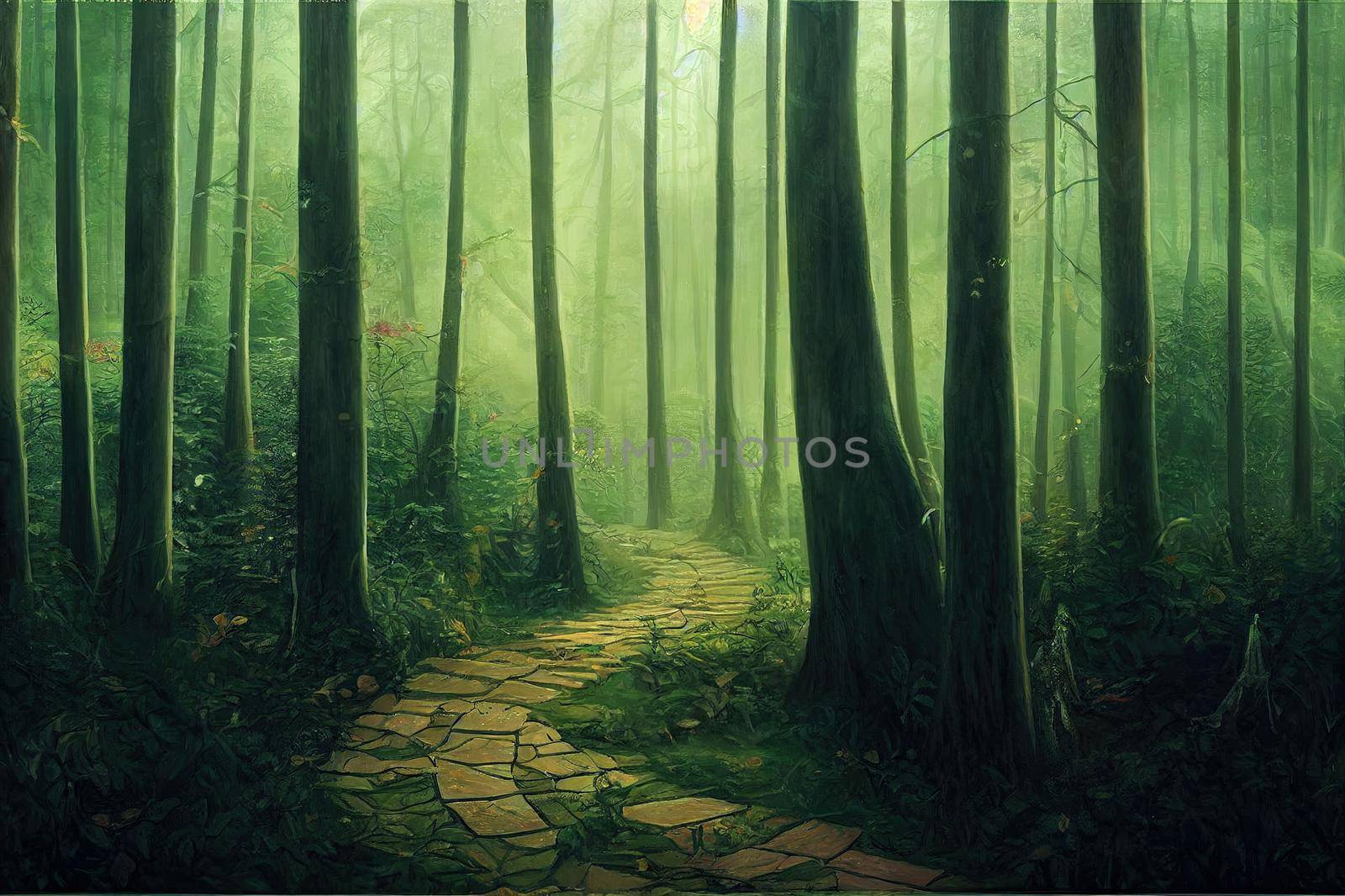 Fantasy inside forest background painting 2d illustration by 2ragon