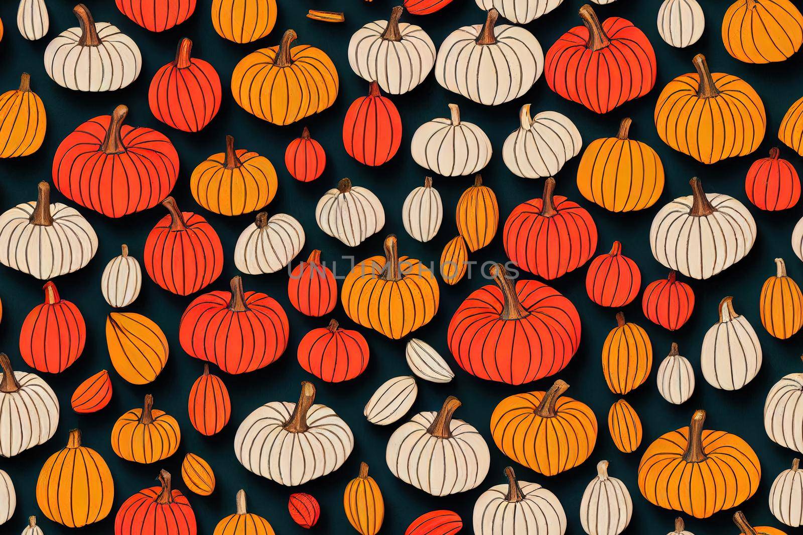 Pumpkin pattern, decorative pumpkins on a blue background top by 2ragon