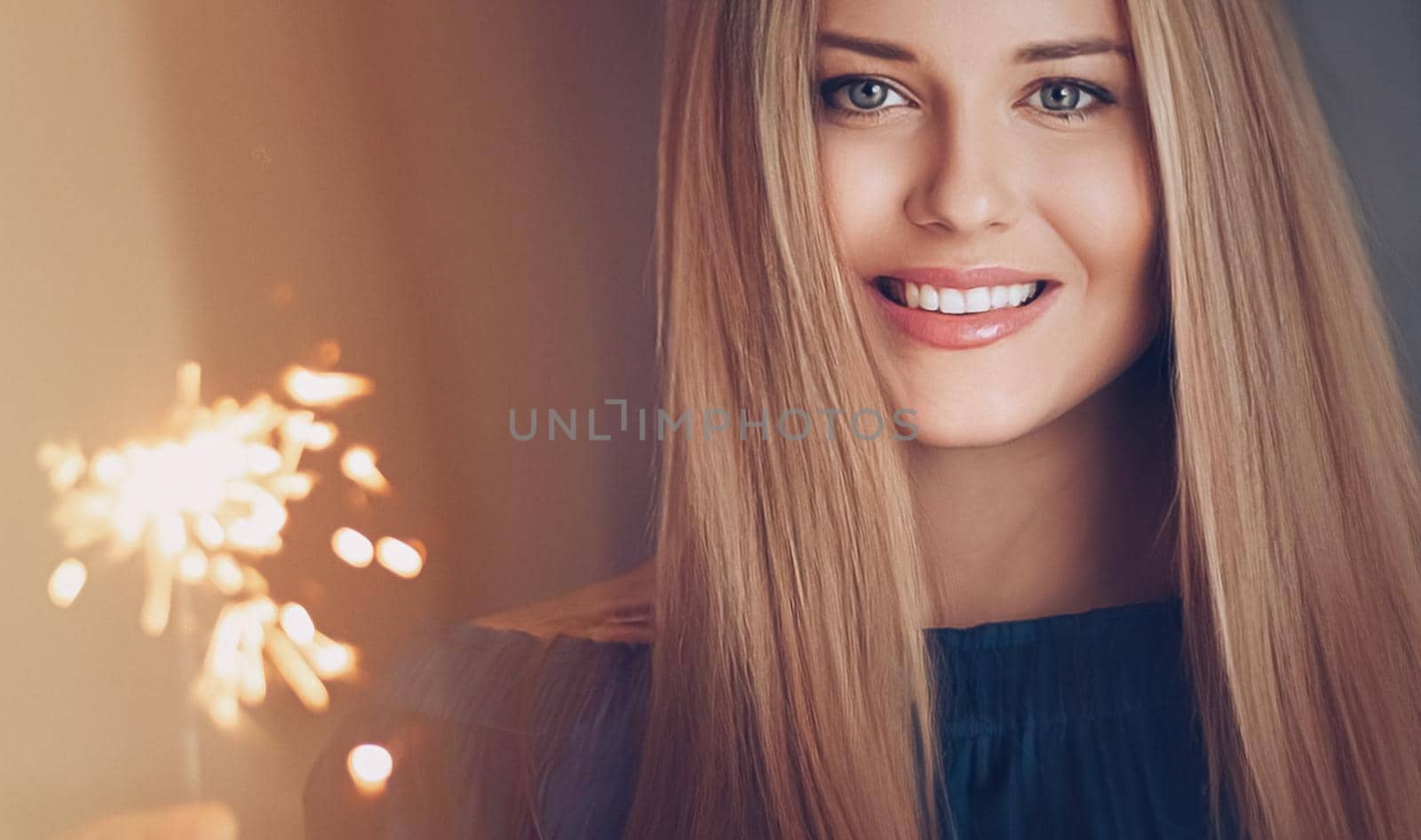 Holiday magic, Christmas and New Year celebration, happy woman with sparklers, portrait