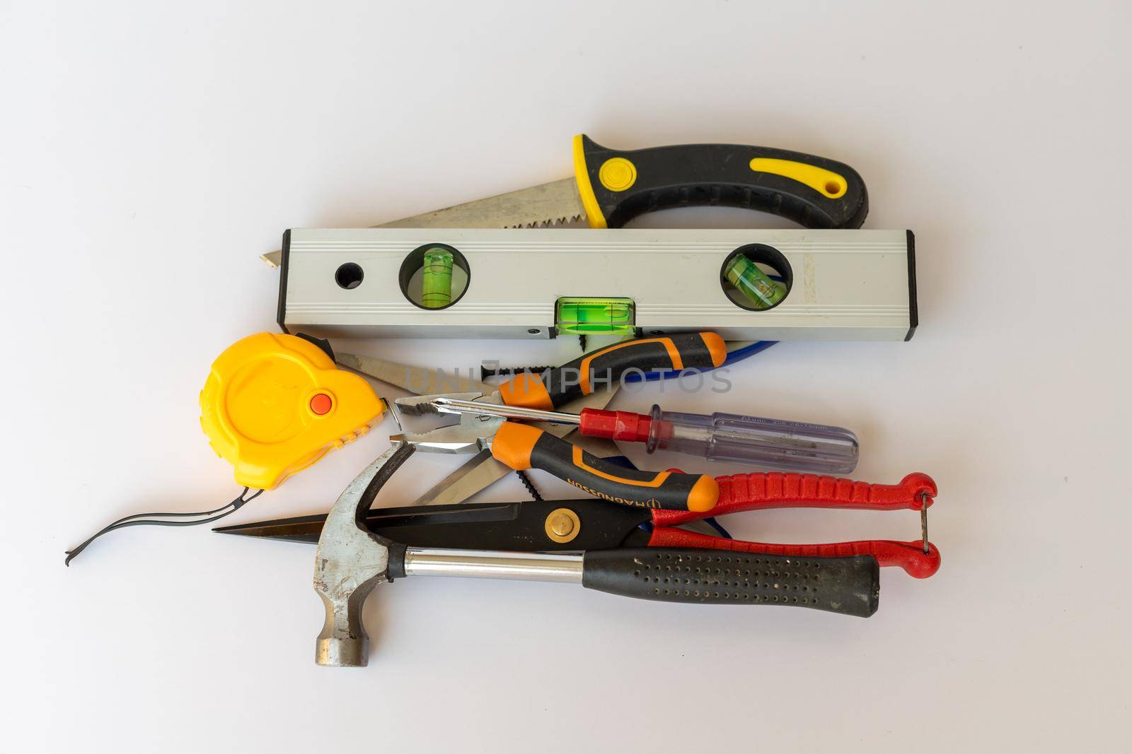 Set of tools on a white isolated background