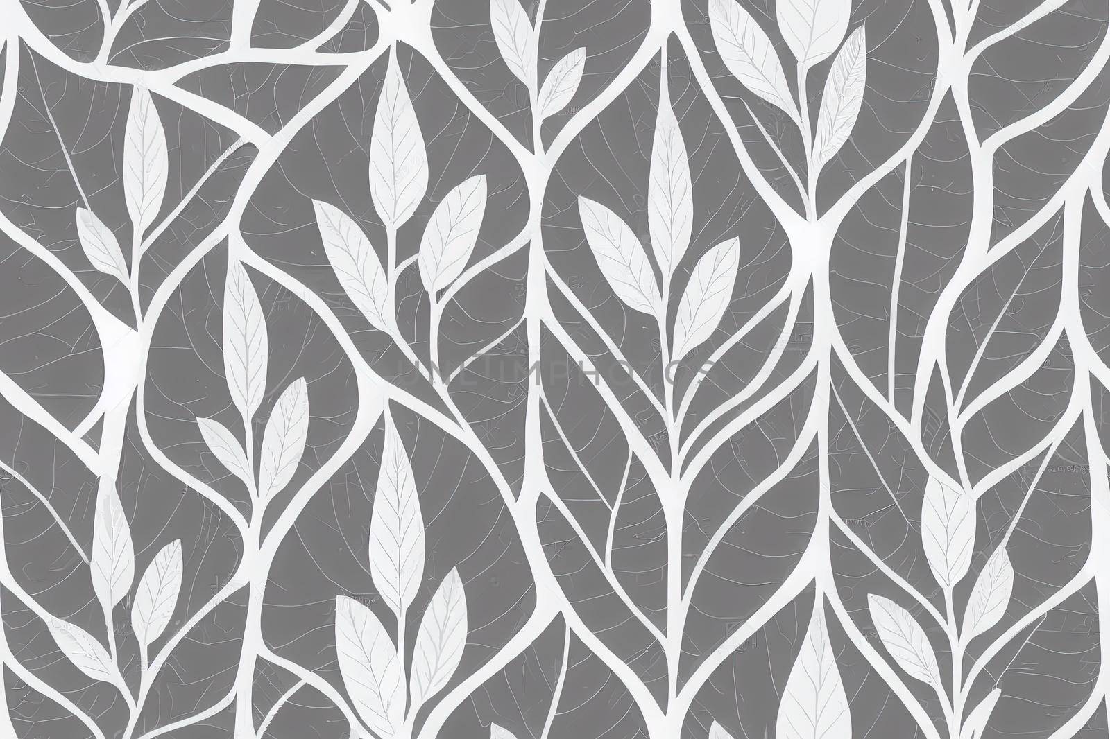 seamless abstract leaves pattern. black and white foliage. hand drawing stylized background. High quality 3d illustration