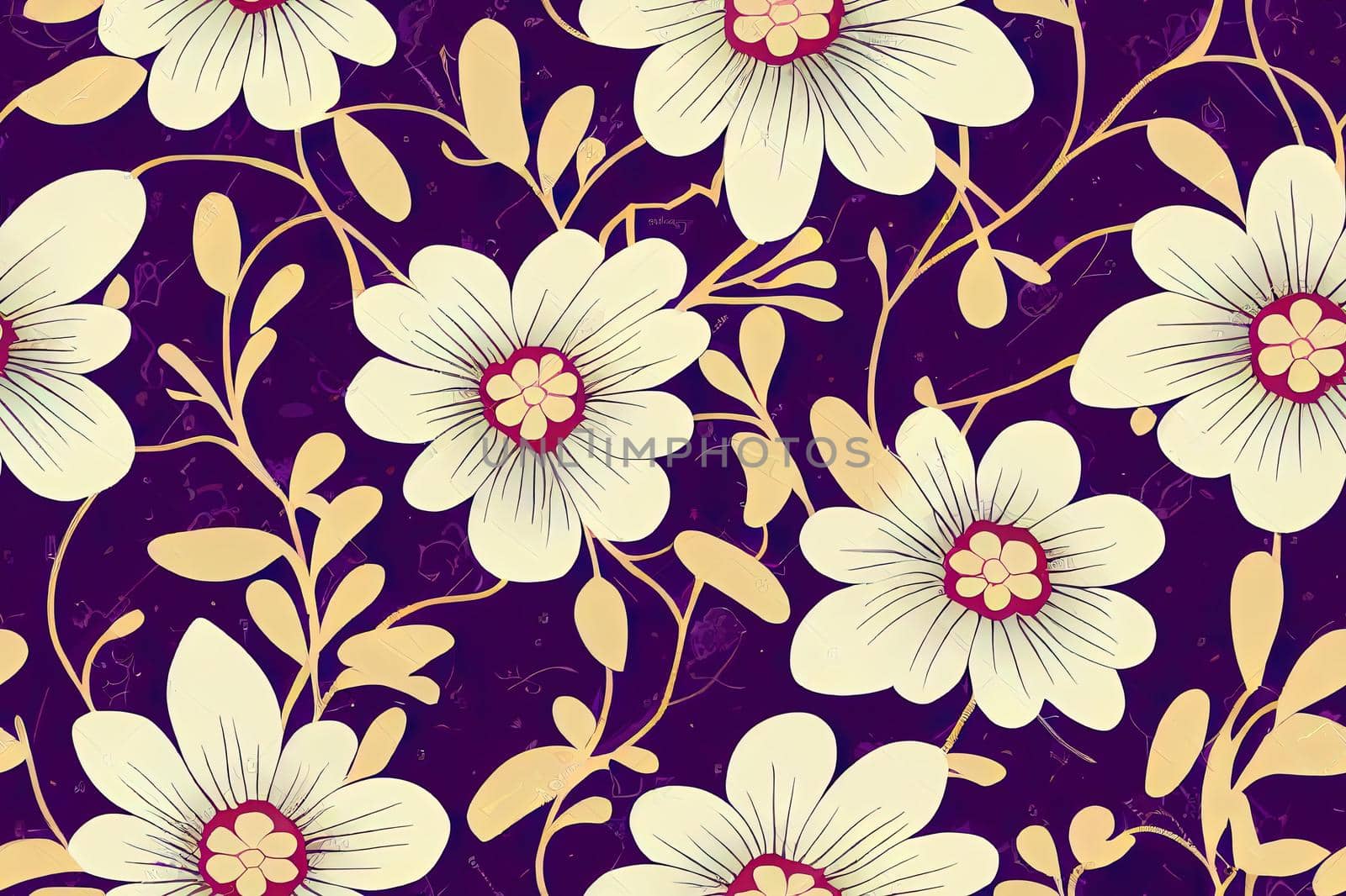 Seamless nature pattern. Background with big decorative flowers, indian floral style. Design for carpet, rug, fabric, textile, saree, wallpaper, cover. Colorful flowers on the dark backdrop