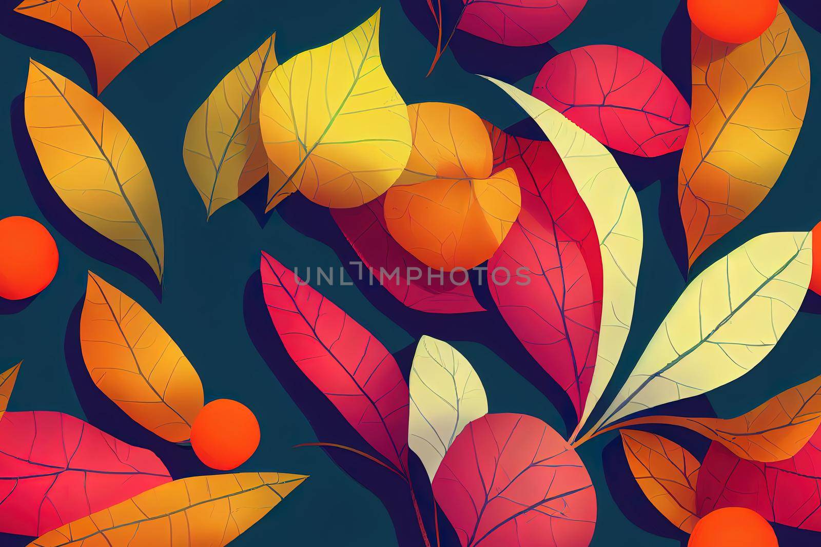 Trendy and colourful of Summer fruits Orange and leaves brushed strokes style, seamless pattern ,Design for fashion , fabric, textile, wallpaper, cover, web , wrapping and all prints