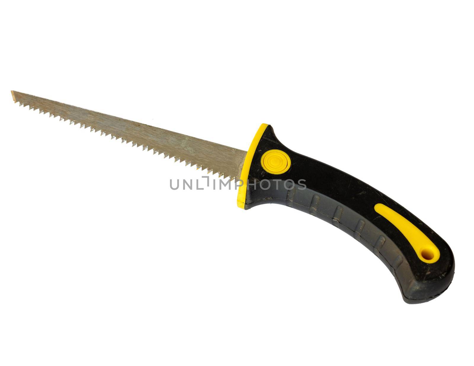 Small gardening saw on white isolated background