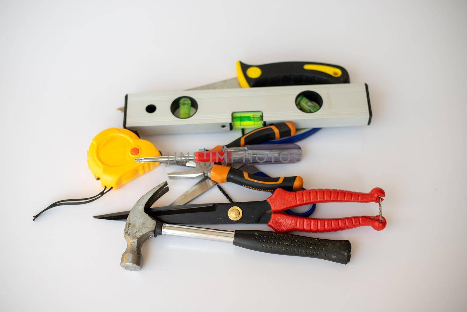 Working tools set on white isolated background