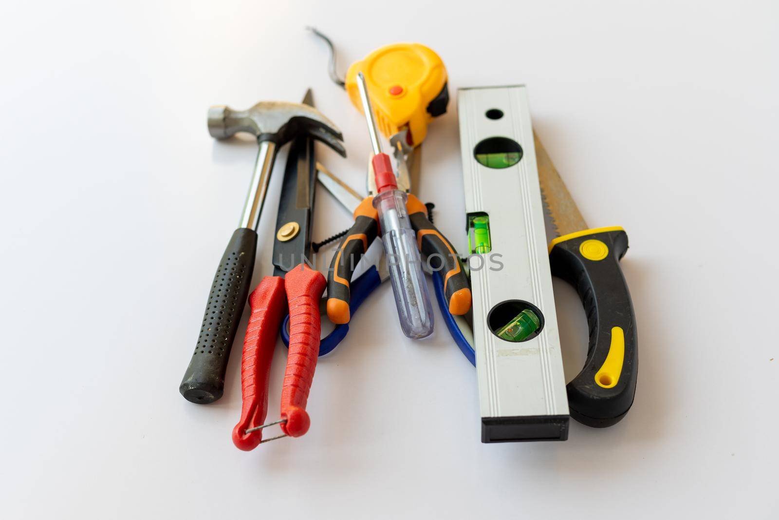 Tools kit and equipments to use in electrical installations or plumber work by Bilalphotos