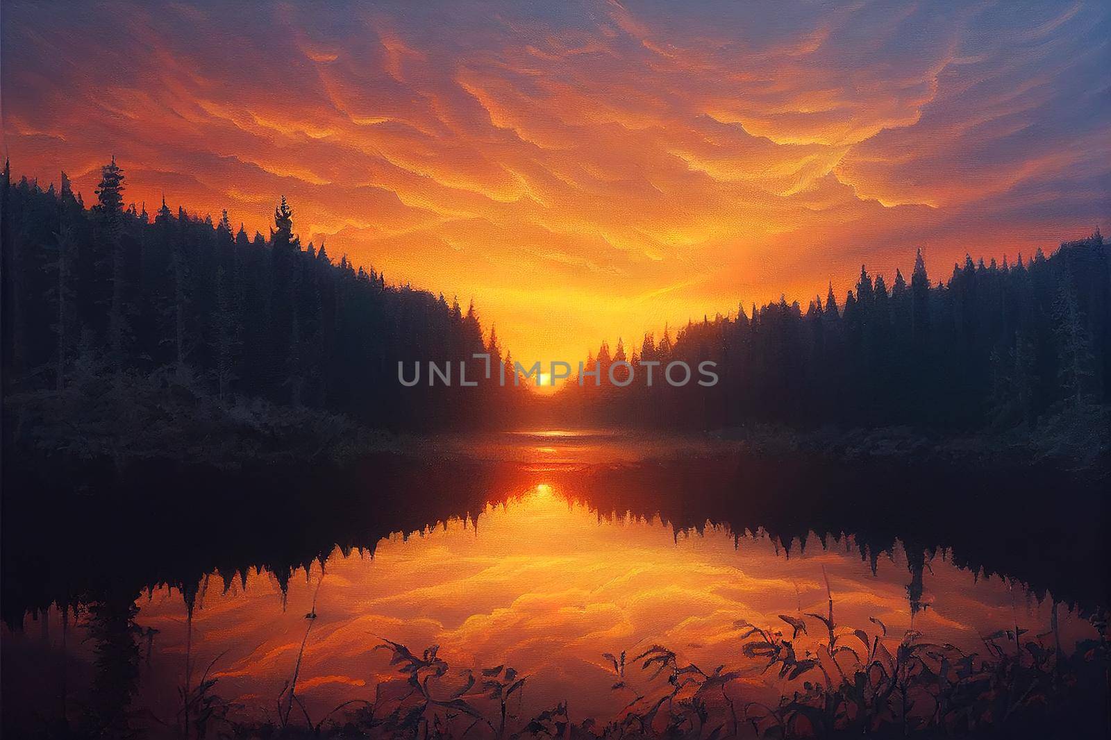 Sunset in fantasy forest painting by 2ragon