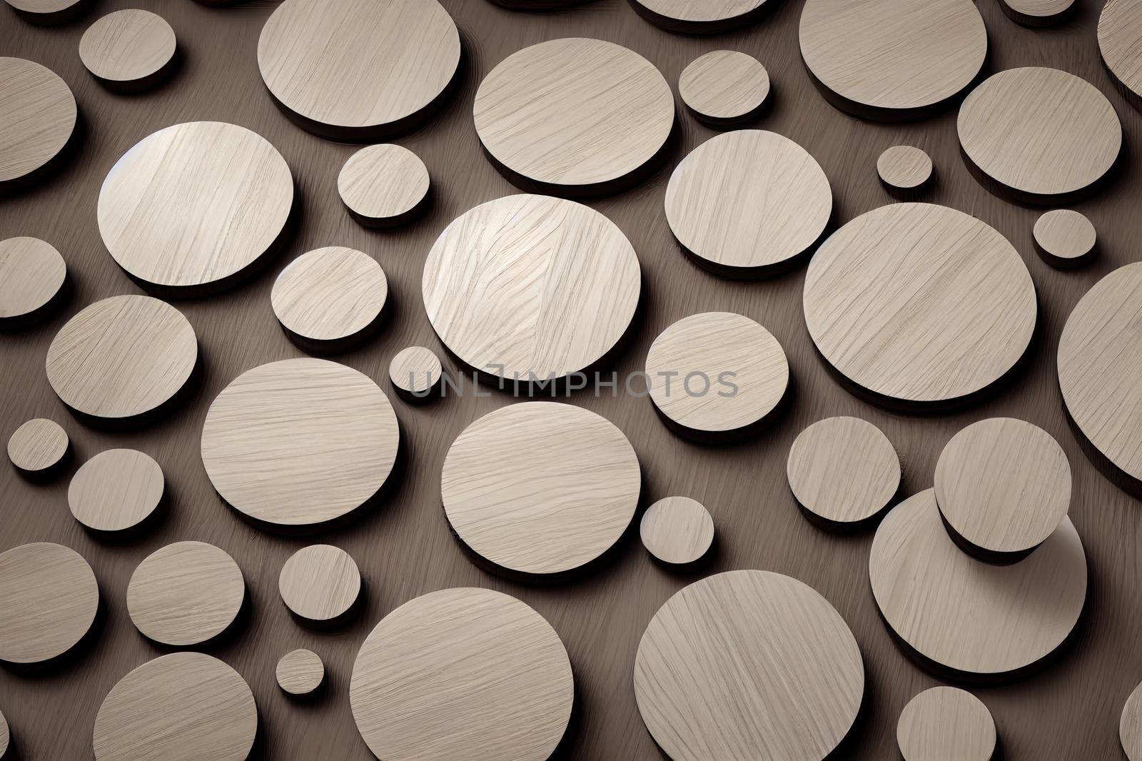 Empty round wood for product display. Flat lay. Top view. 3d render.