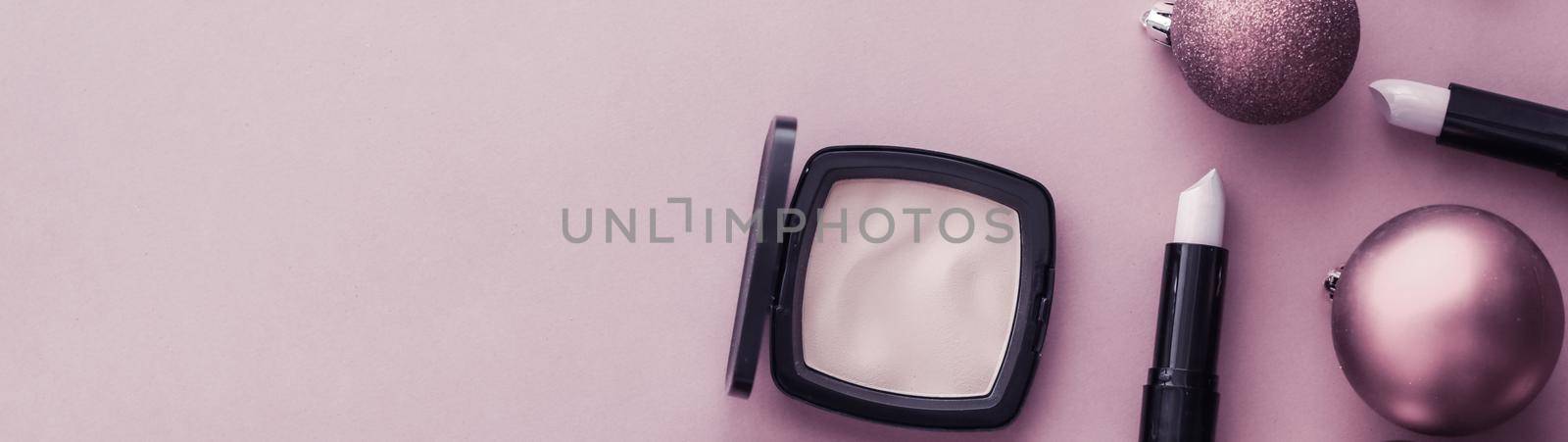 Make-up and cosmetics product set for beauty brand Christmas sale promotion, luxury purple flatlay background as holiday design by Anneleven