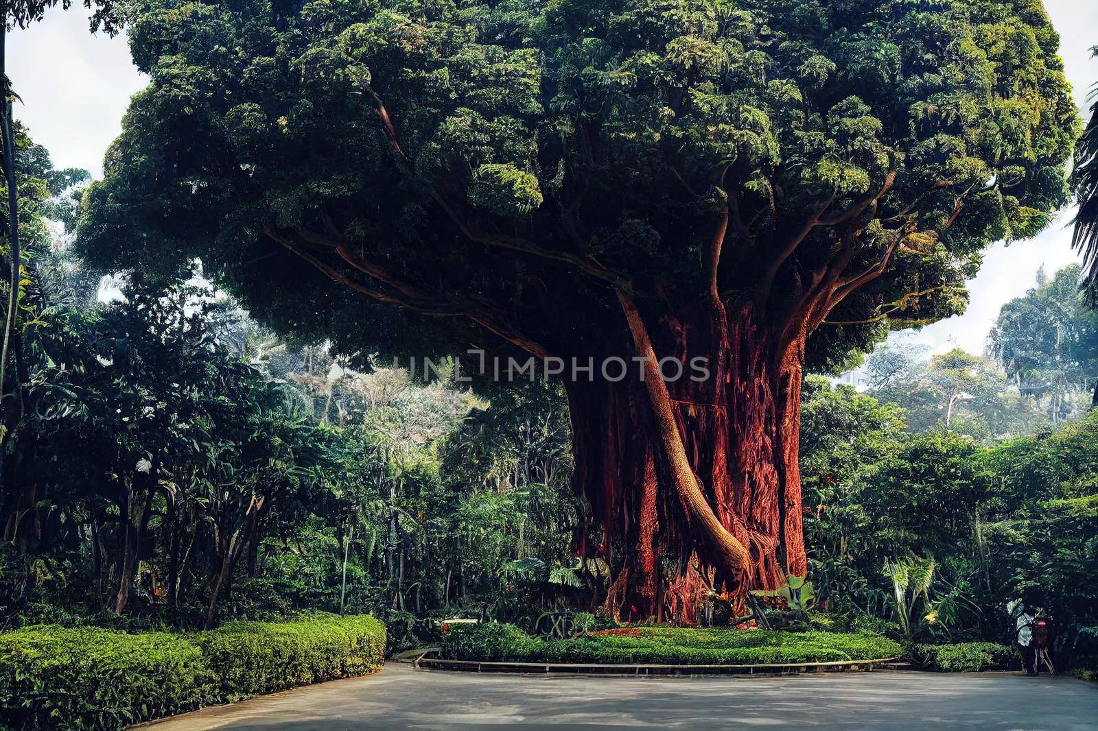 Singapore 16 Oct, 2021 Iconic tembusu tree at the Singapore Botanic Gardens. This Tembusu was recently reported to be more than 180 years old.