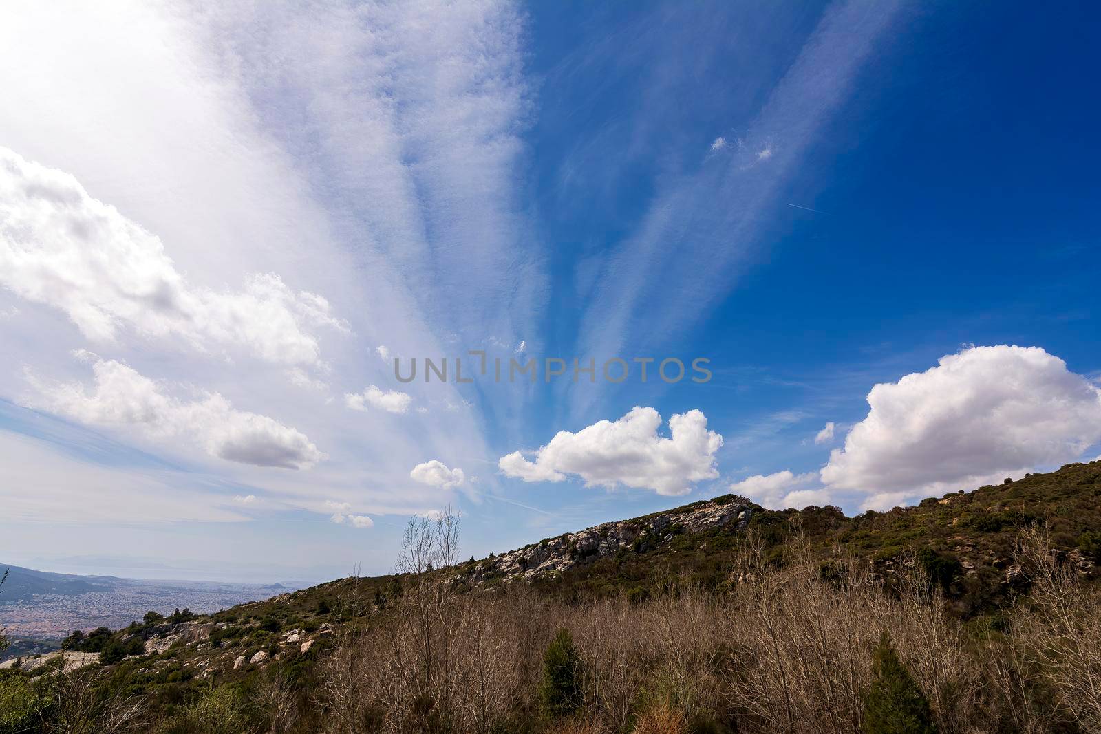 Panoramic view of Attica, as seen from the top of the mountain Penteli near Athens, Greece. by ankarb