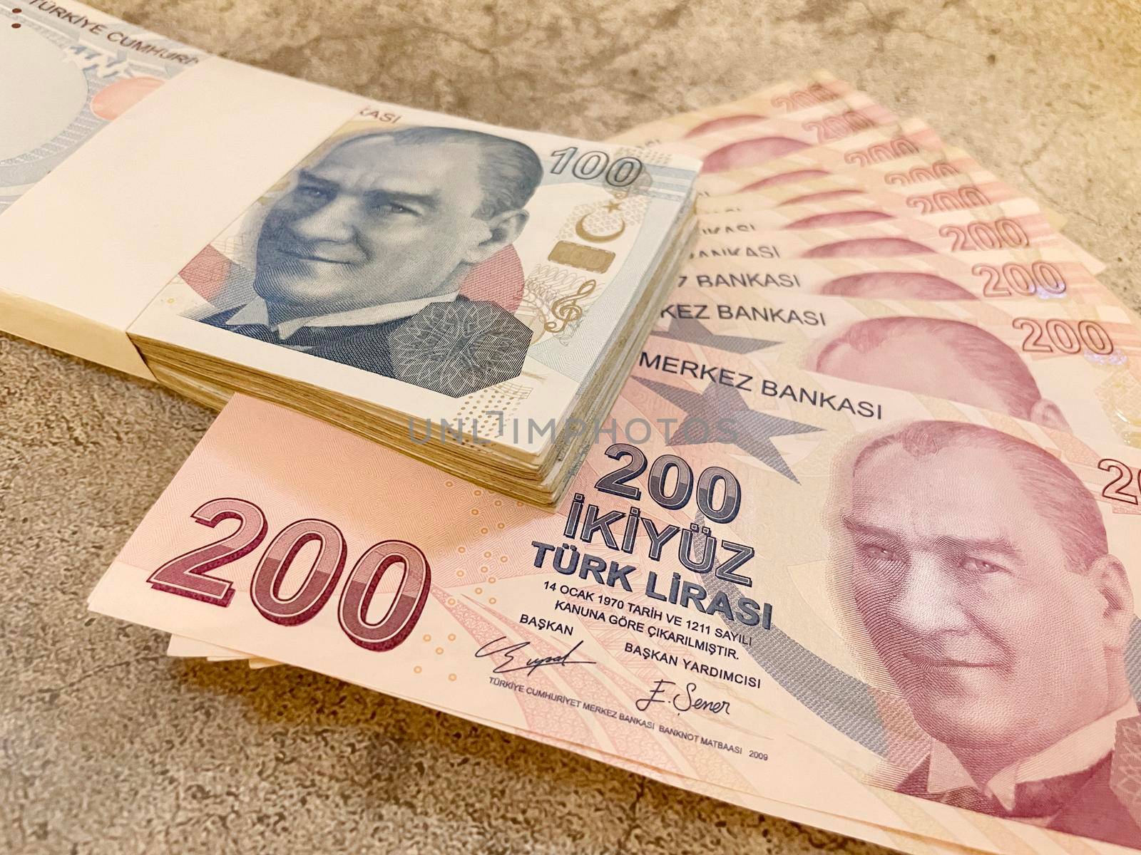 close-up Turkish lira banknotes for finance and economy