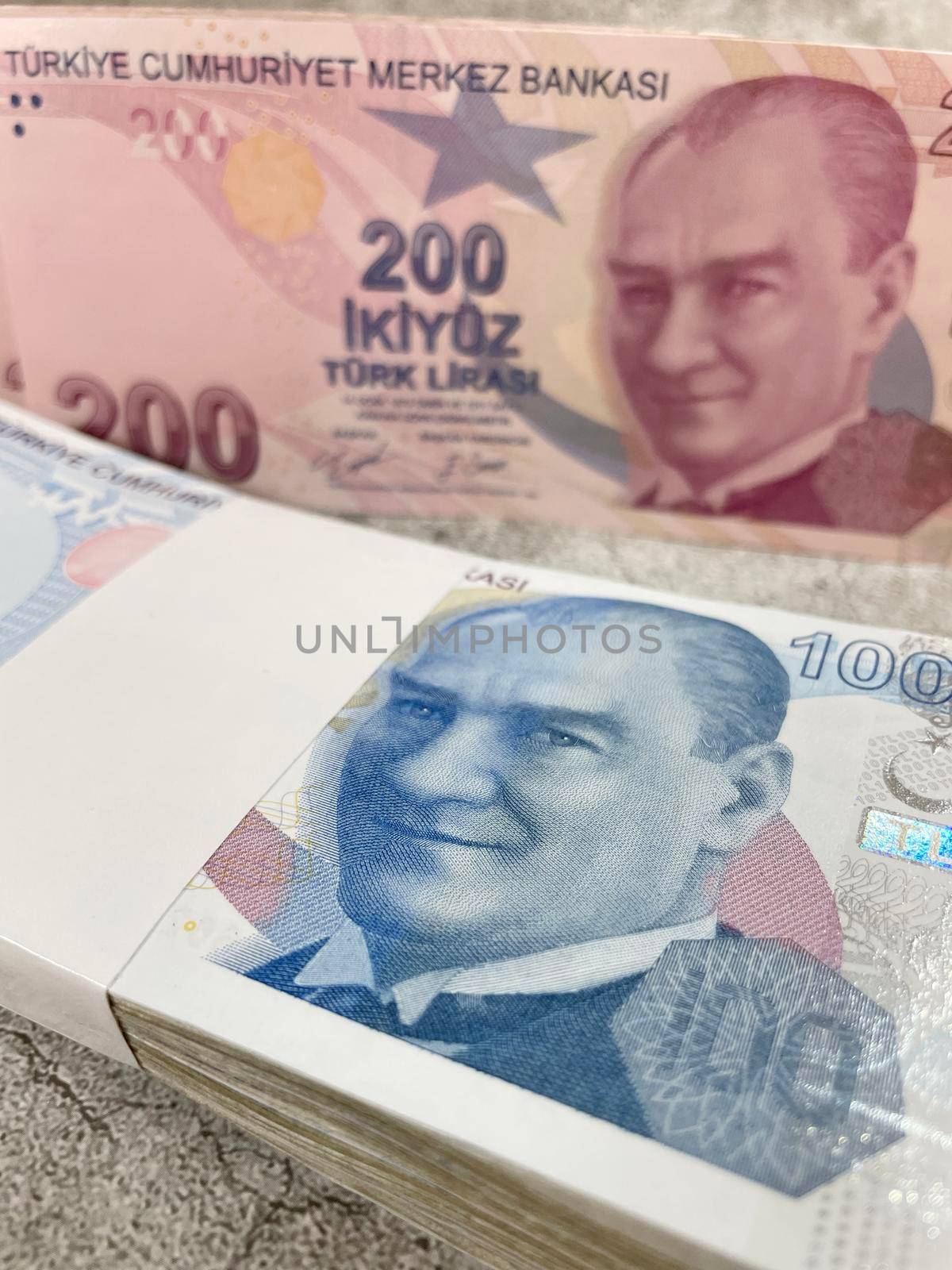 close-up Turkish lira banknotes for finance and economy