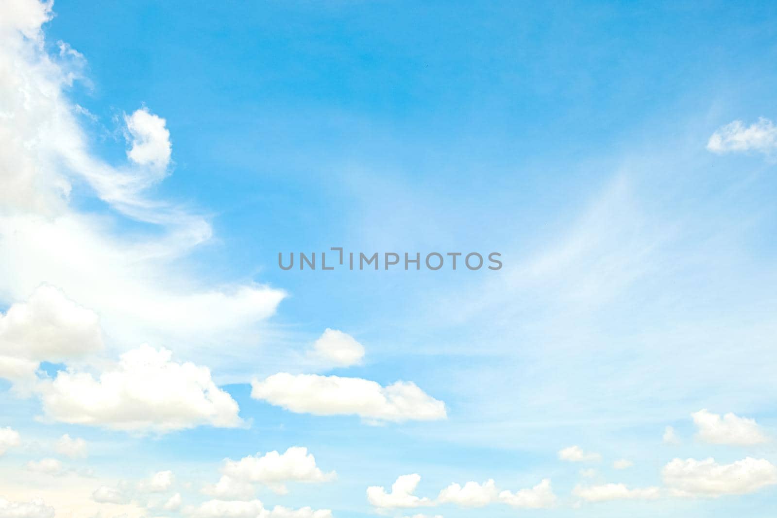 white cumulus clouds on Cloudy blue sky fair weather day abstract nature season background by Petrichor