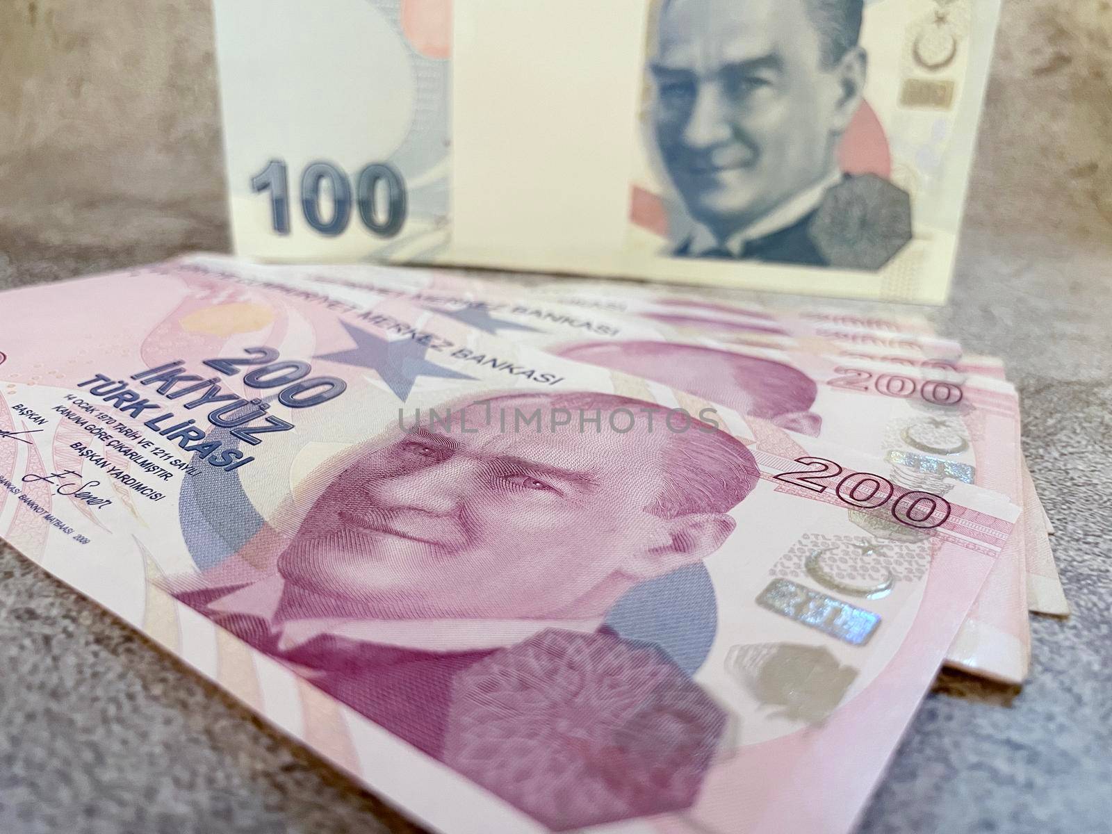 close-up Turkish lira banknotes for finance and economy