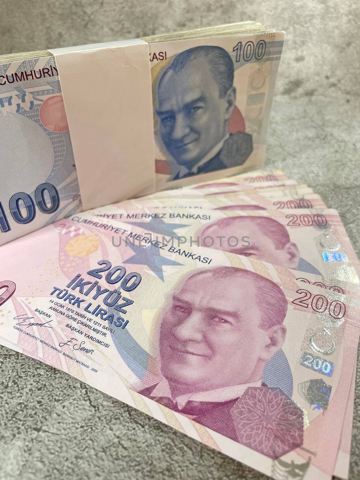 close-up Turkish lira banknotes for finance and economy