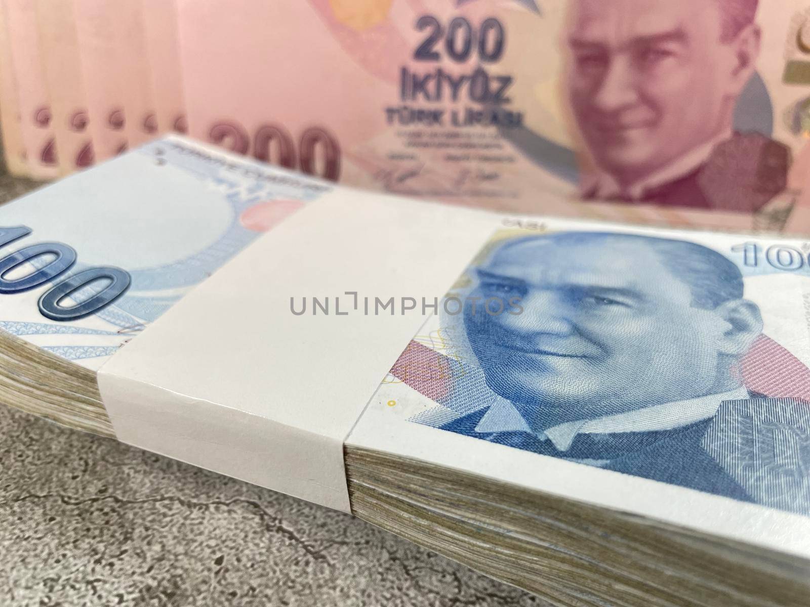 close-up Turkish lira banknotes for finance and economy