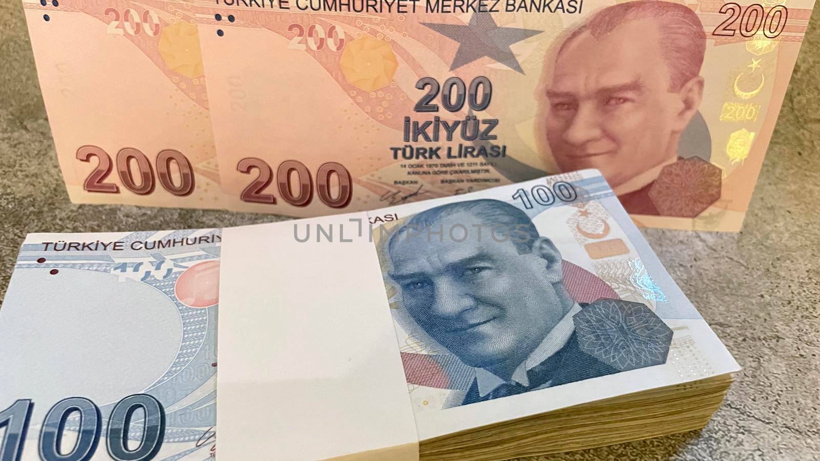 close-up Turkish lira banknotes for finance and economy