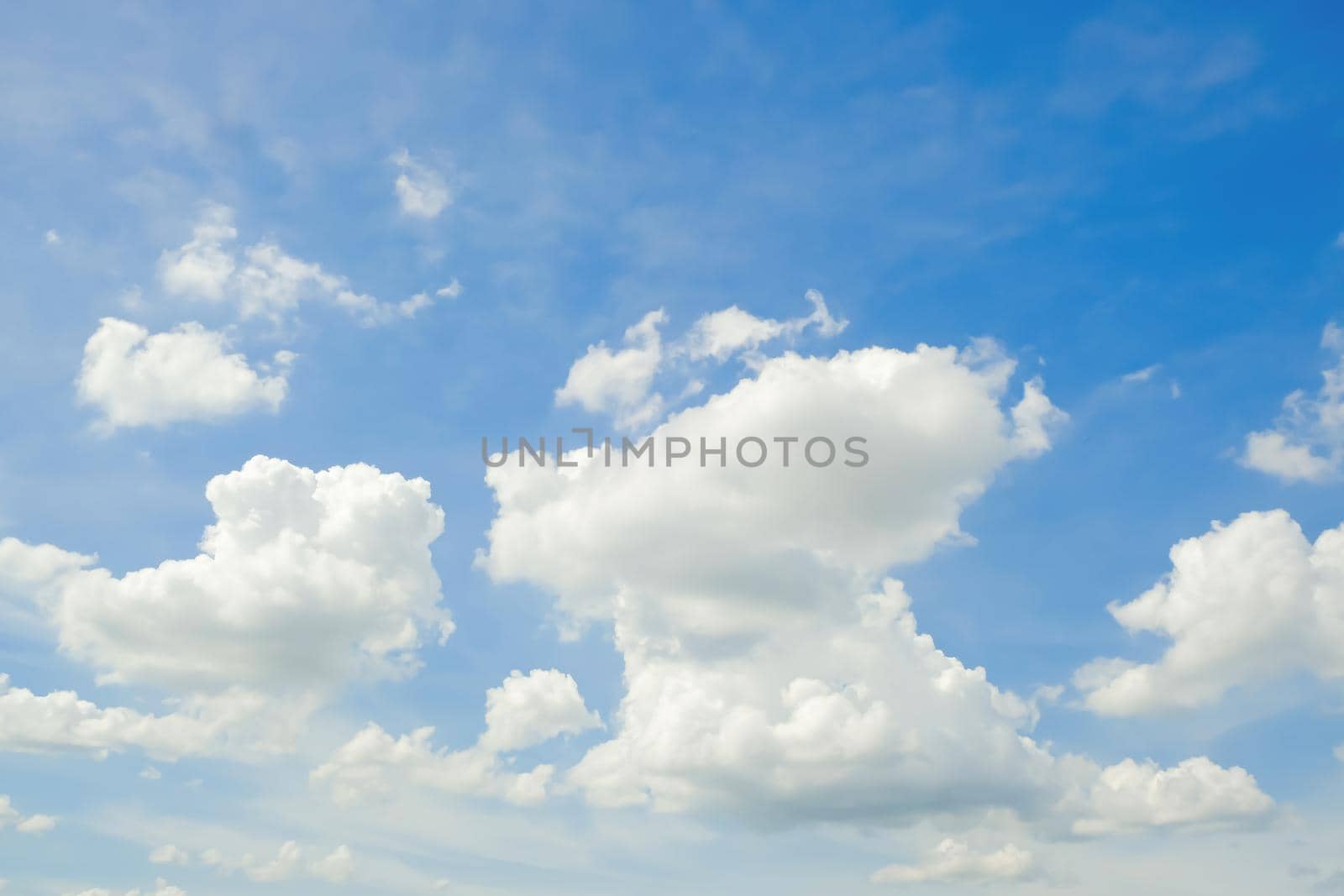 Panorama blue sky with tiny white clouds nature seasonal background by Petrichor