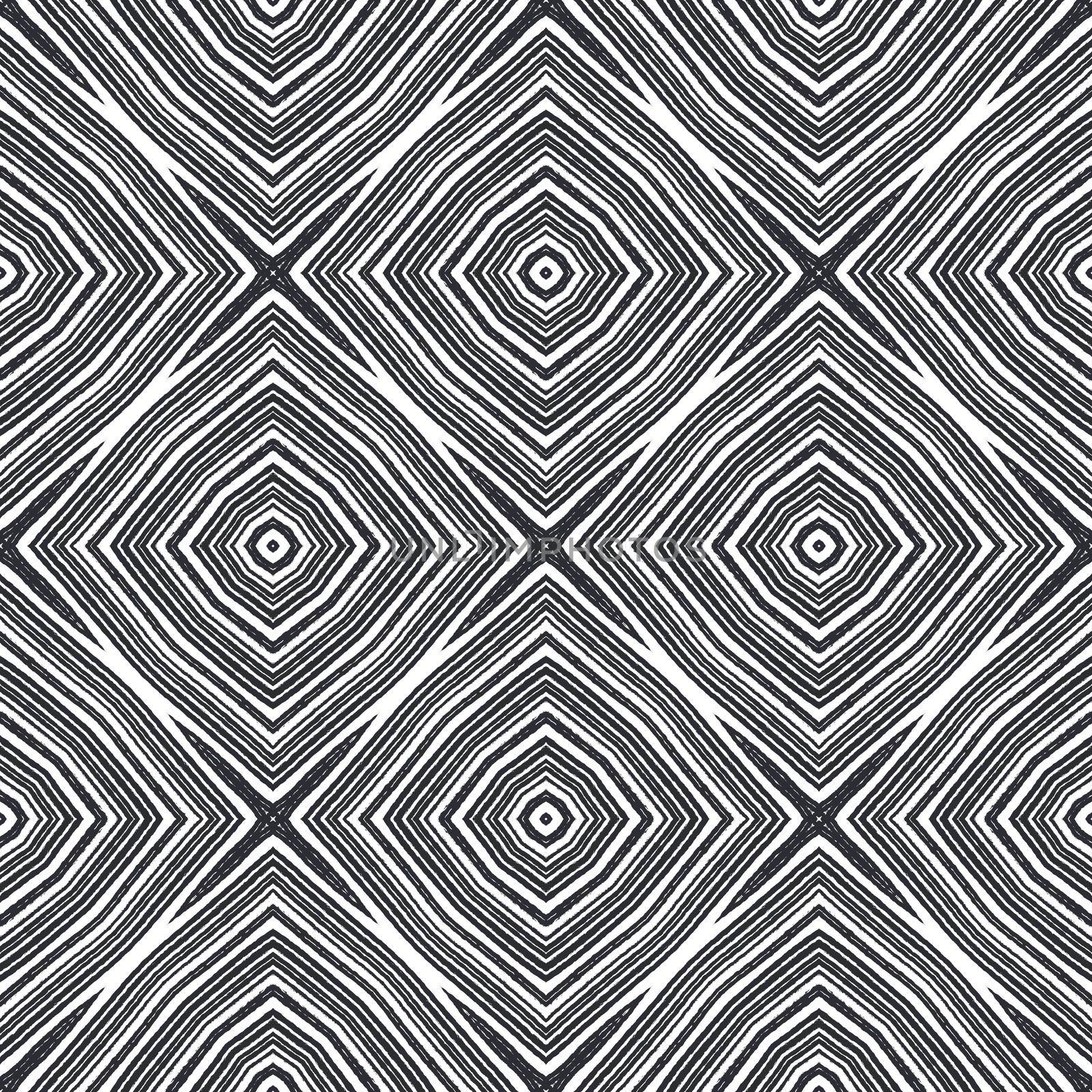 Textured stripes pattern. Black symmetrical kaleidoscope background. Textile ready unique print, swimwear fabric, wallpaper, wrapping. Trendy textured stripes design.