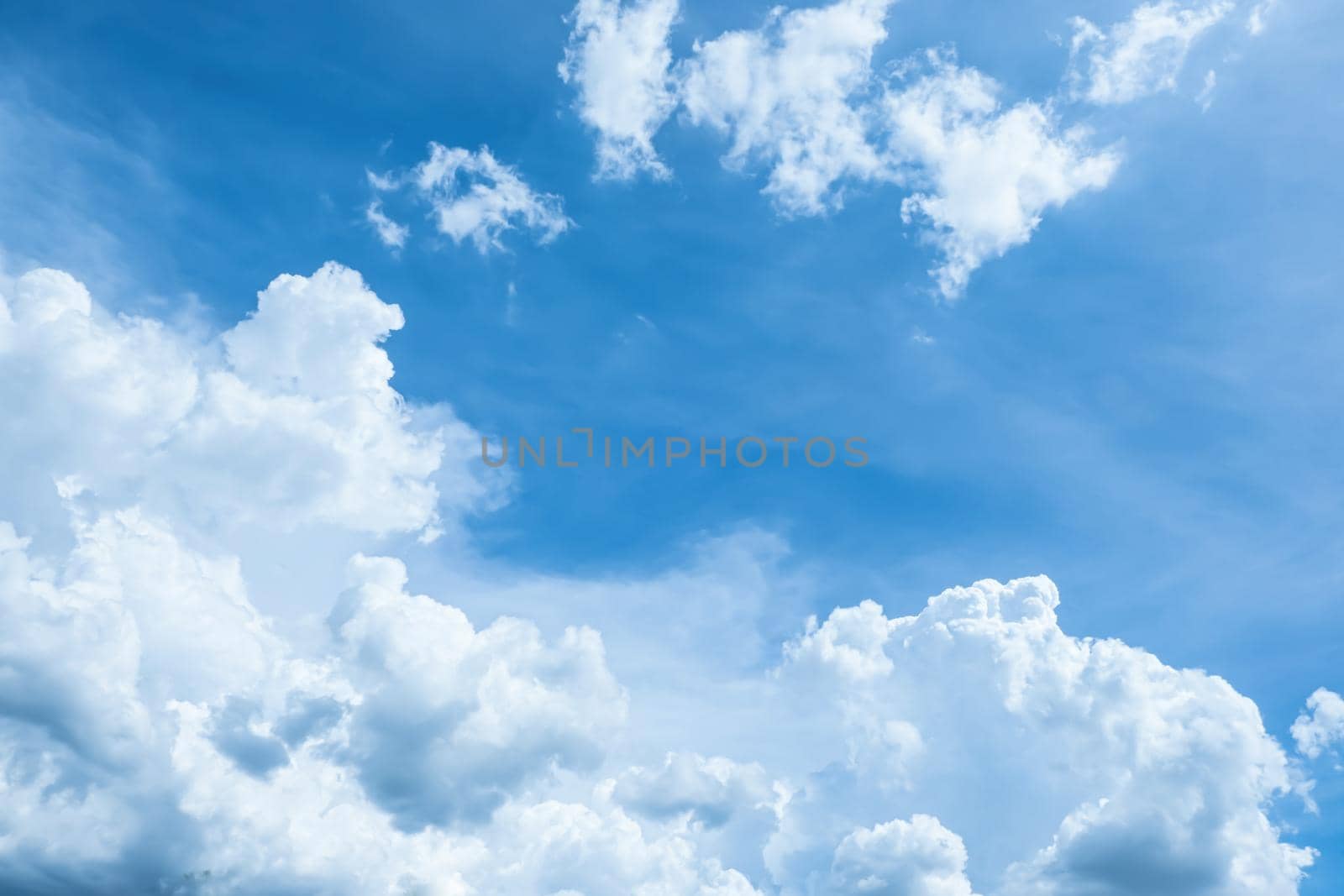 Panorama blue sky with tiny clouds nature abstract seasonal background by Petrichor