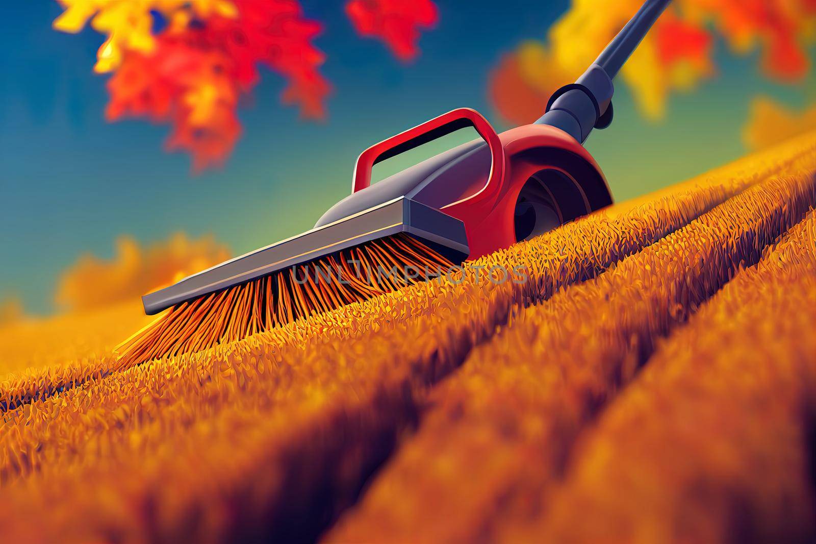 cartoon broom sweeping autumn 3d illustration icon isolated