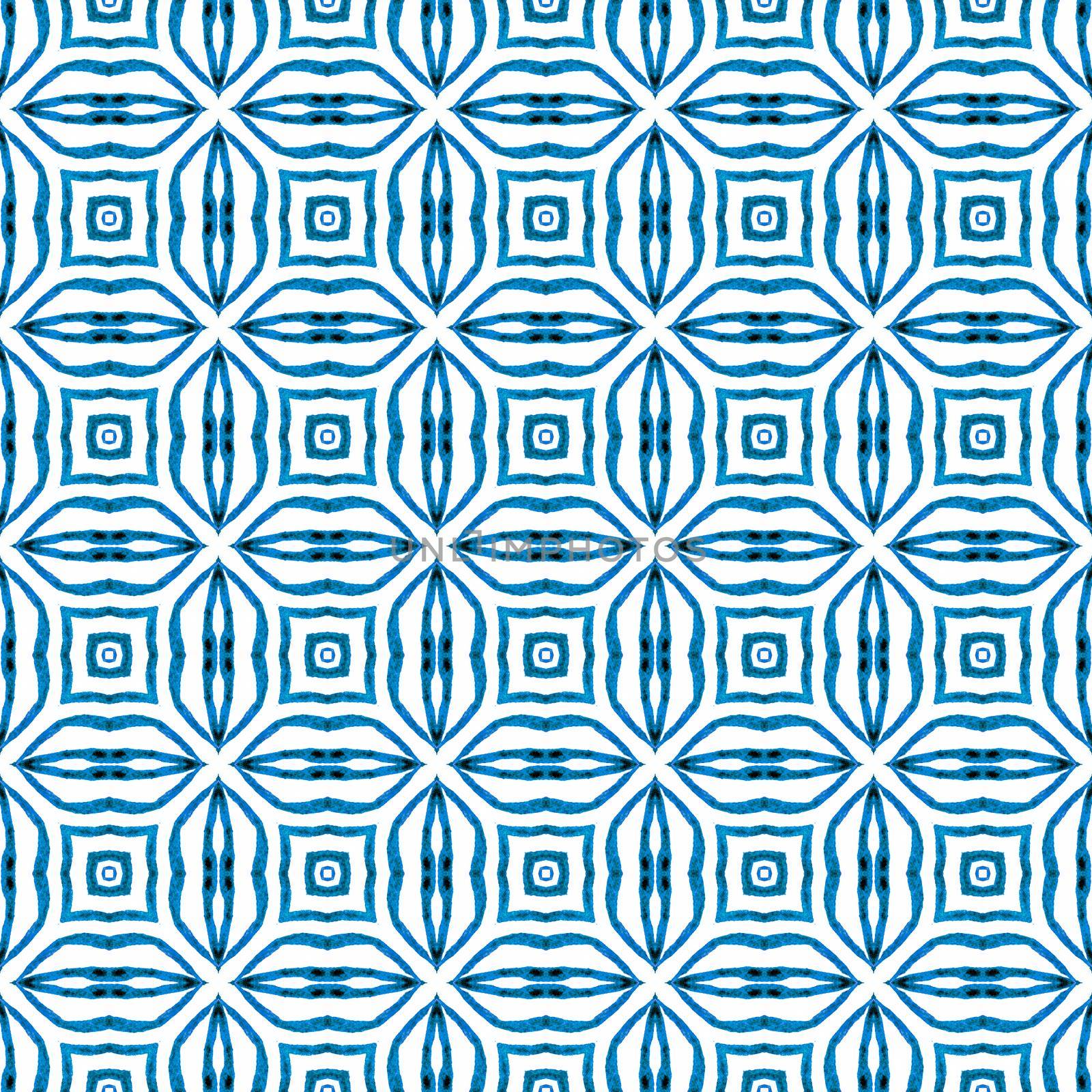 Textile ready mind-blowing print, swimwear fabric, wallpaper, wrapping. Blue splendid boho chic summer design. Arabesque hand drawn design. Oriental arabesque hand drawn border.