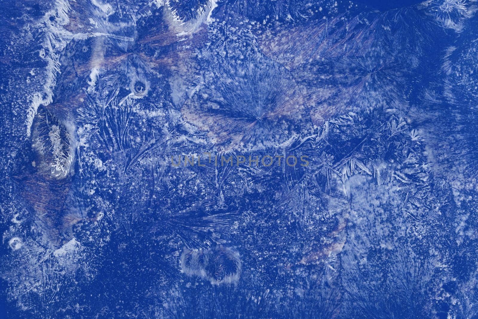 texture of frosty ice, hoarfrost on blue background. water crystals by Leoschka