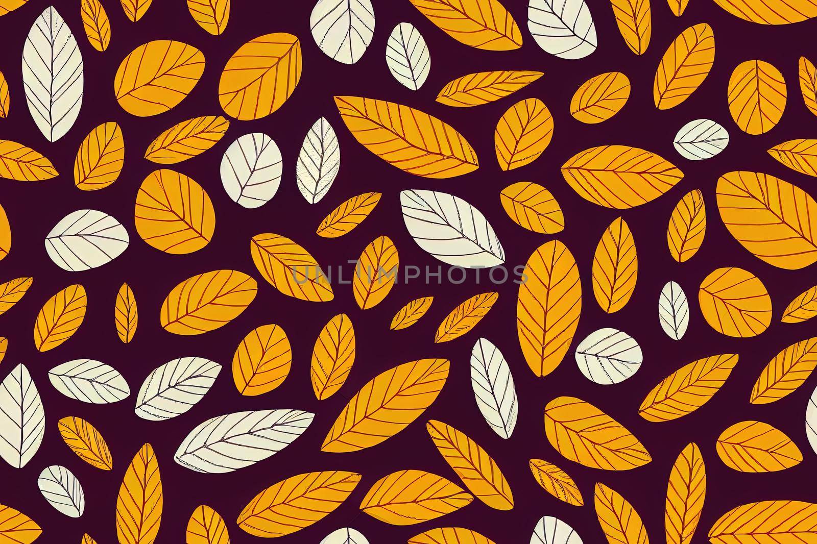 Seamless pattern with hand drawn orange leaves made with doodle style. Trendy scandinavian design concept for fashion textile print. Nature illustration.