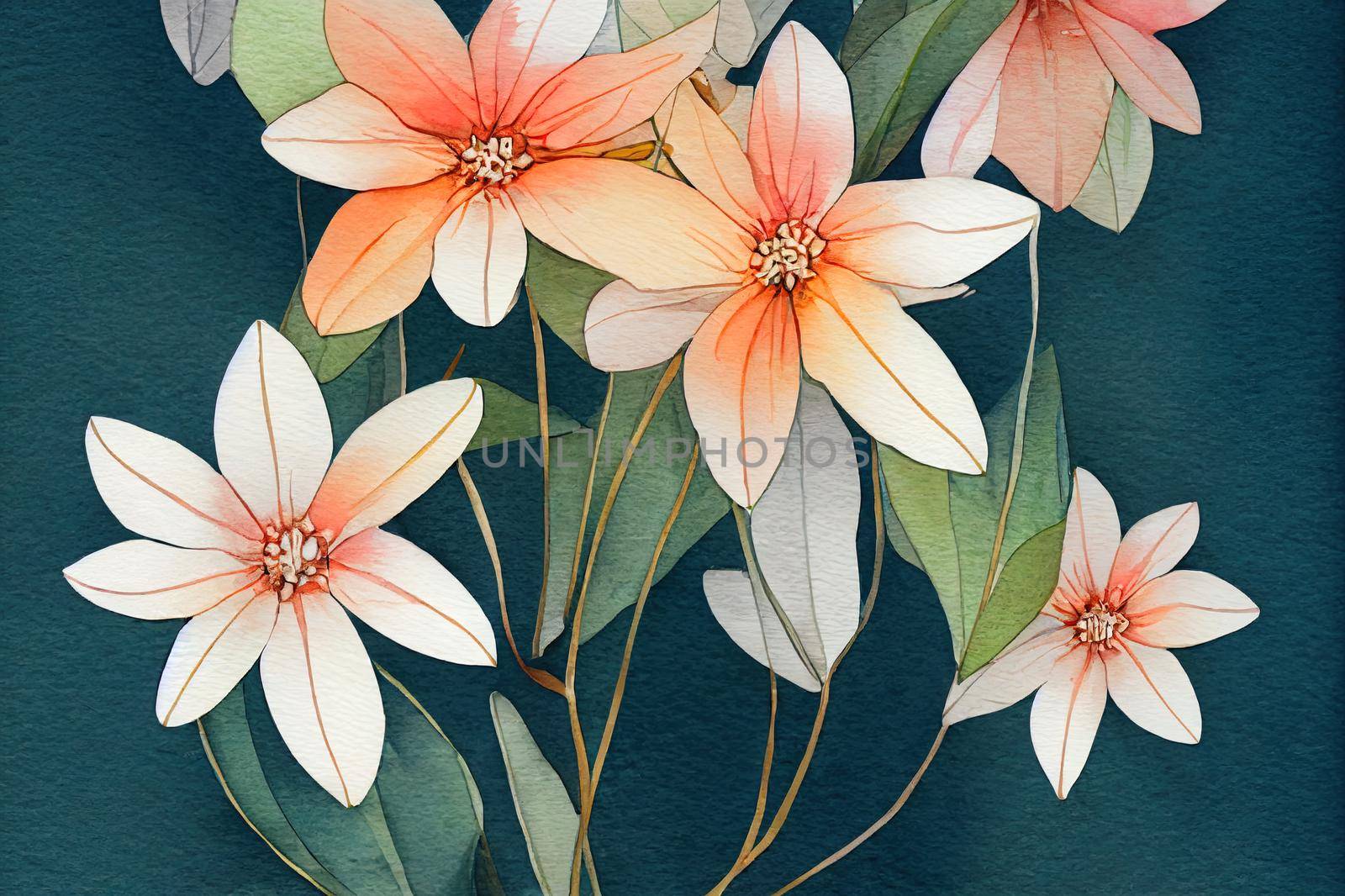 Bouquet of autunm flowers and leaves, can be used as greeting card, invitation card for wedding, birthday and other holiday and summer background. Watercolor illustration