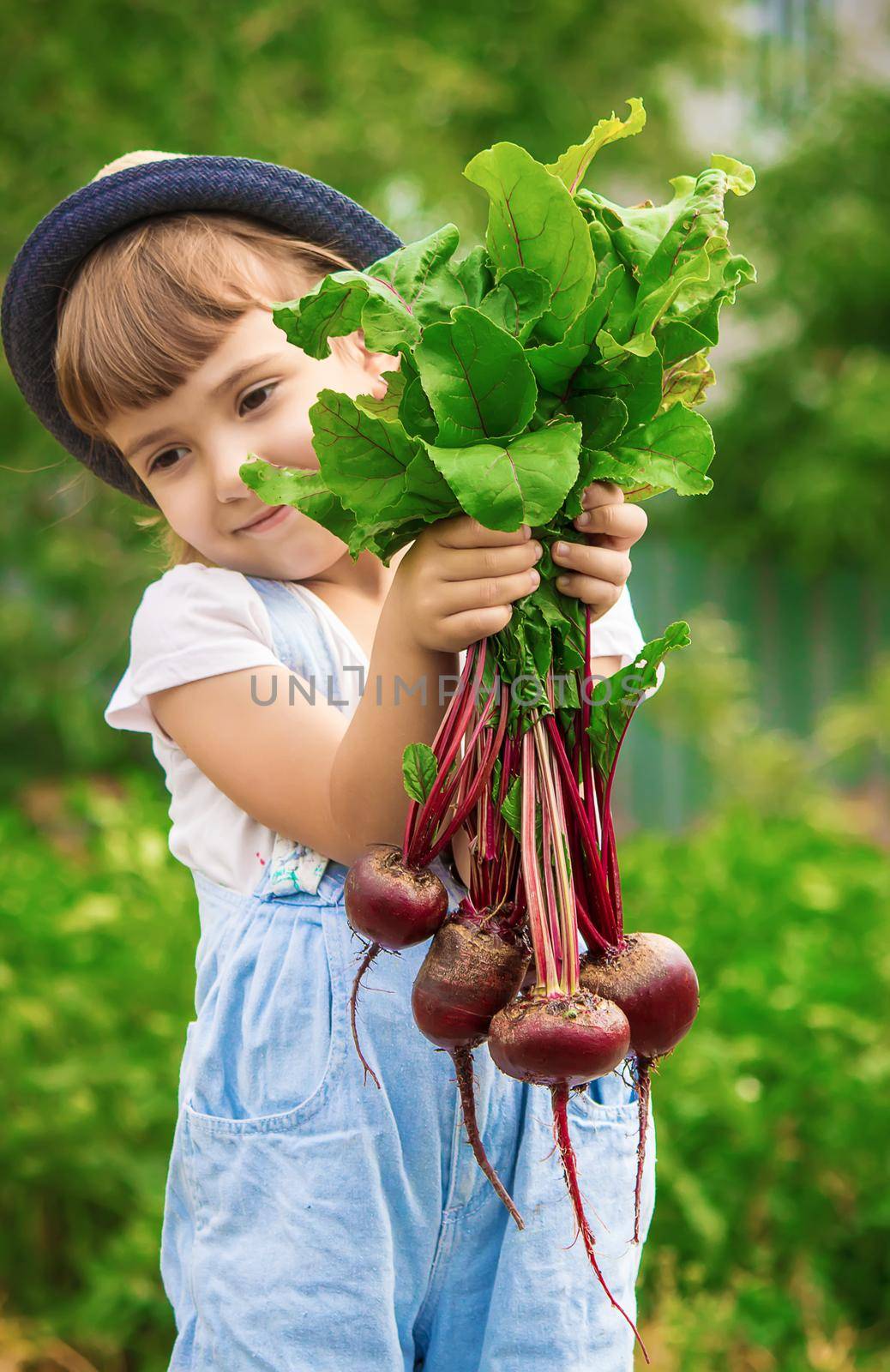 Child and vegetables on the farm. Selective focus. by yanadjana