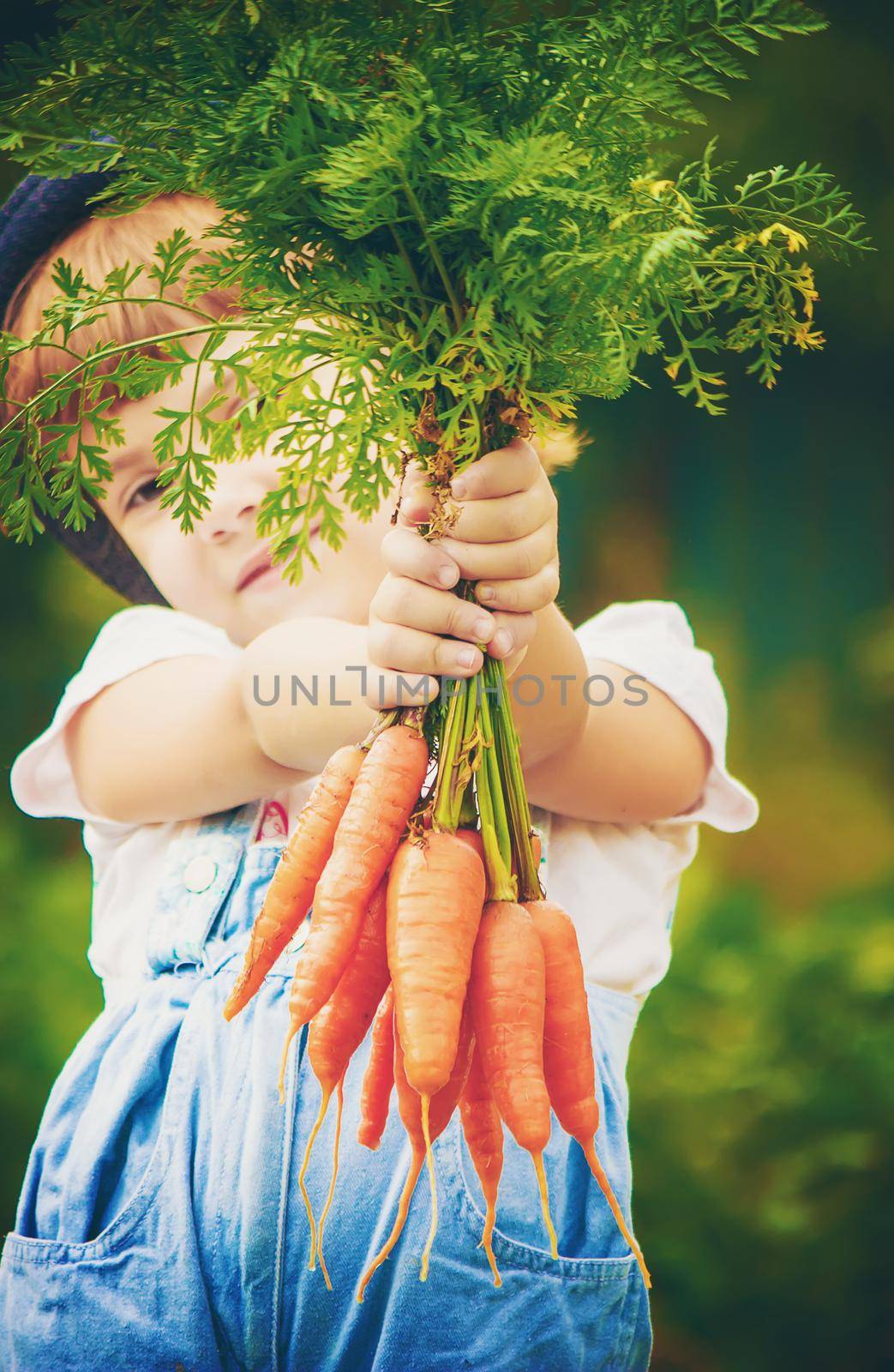 Child and vegetables on the farm. Selective focus. nature.