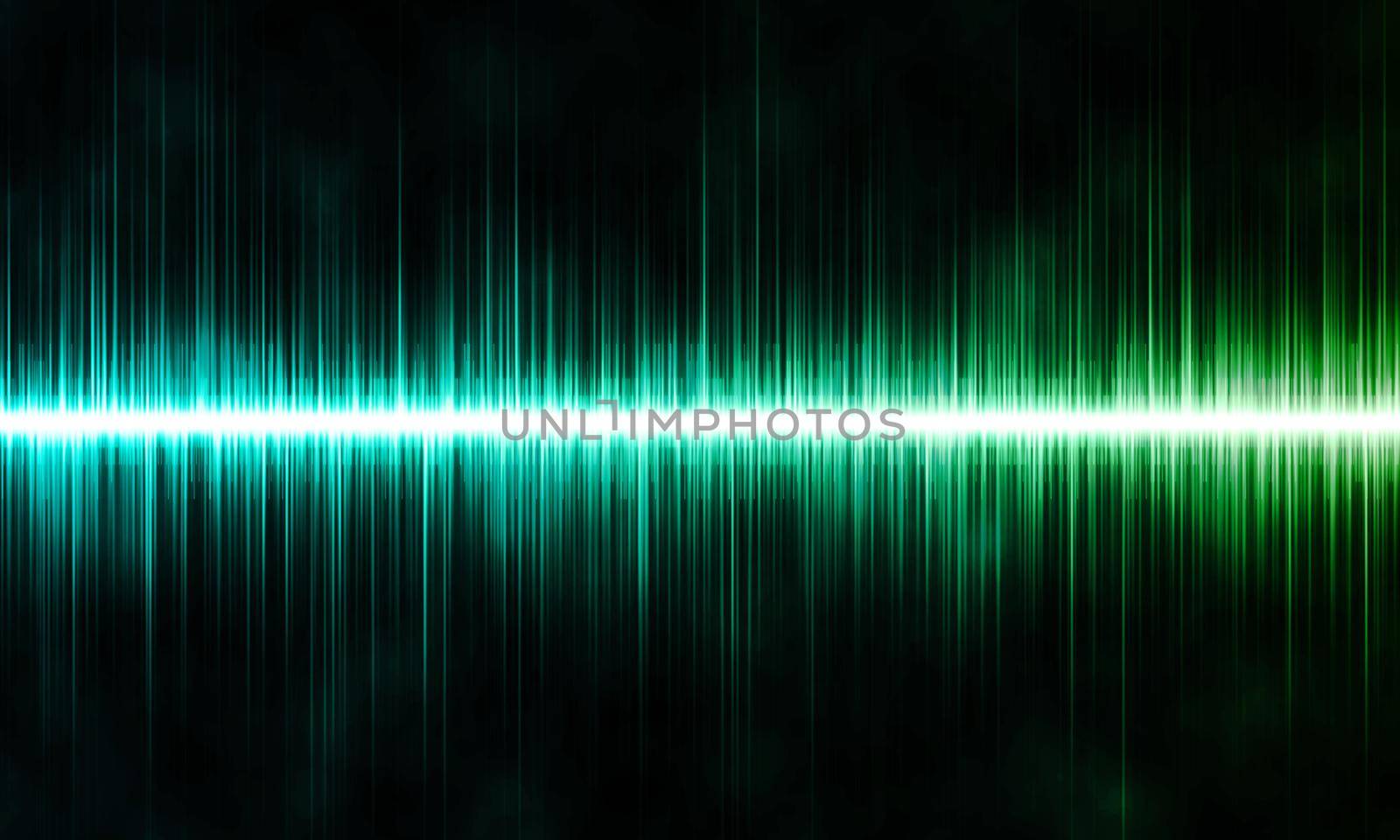 Green abstract sound waves on black textured background.