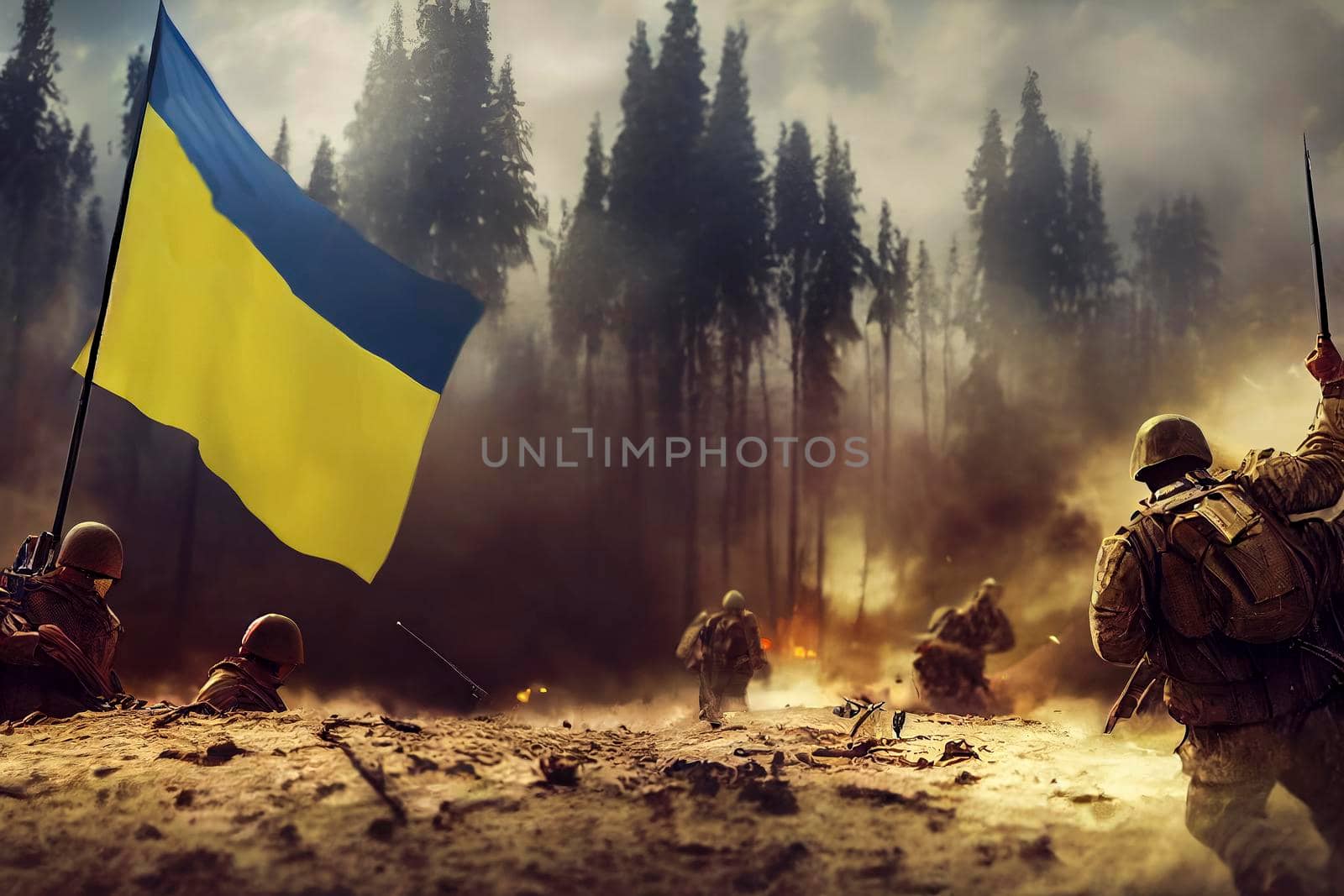 Battlefield illustration of the Ukrainian-Russian war