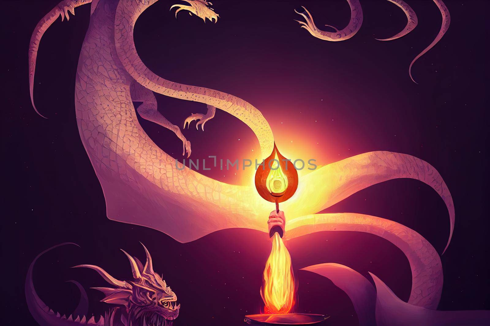 black wizard with a magic wand summoning the dragon, digital art style, illustration painting