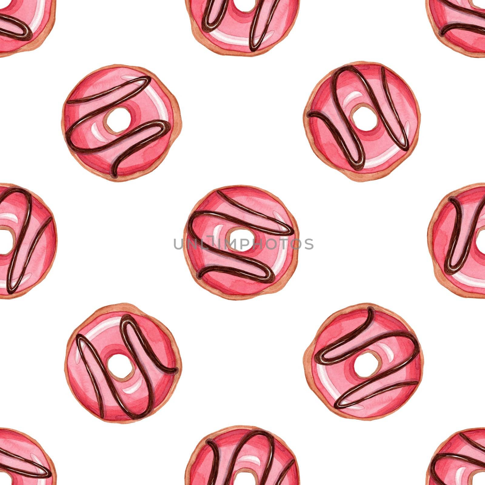 watercolor red donuts seamless pattern on white background by dreamloud