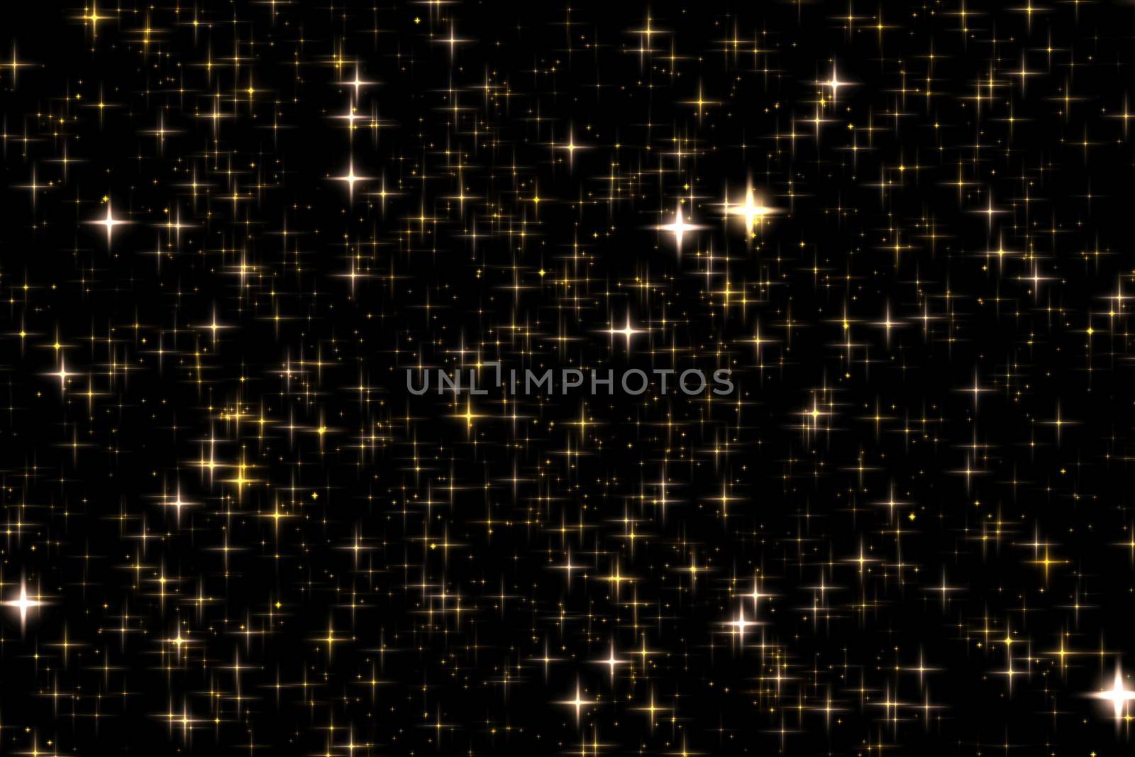 Golden holiday glitter and sparkling overlay, stars and magic glow texture on black background, gold star dust particles for luxury and glamour designs