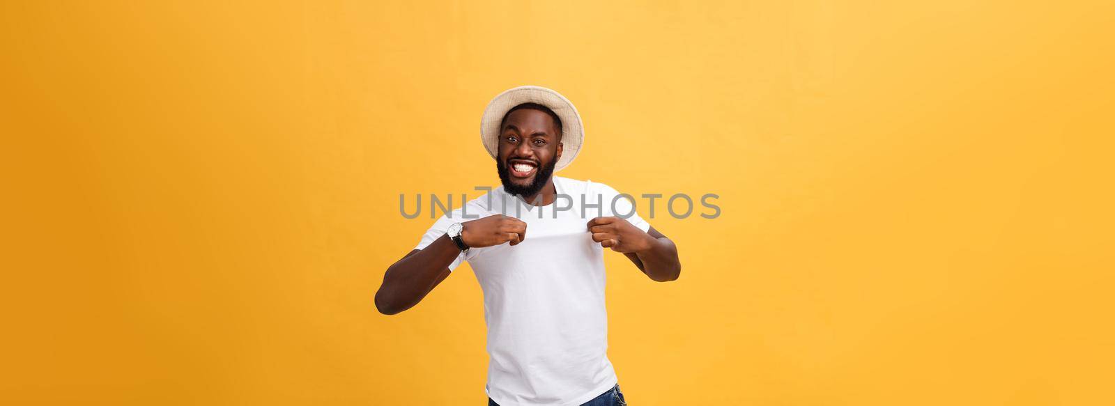 Headshot of surprised young dark-skinned man student wearing casual grey t-shirt staring at camera with shocked look, expressing astonishment and shock. by Benzoix