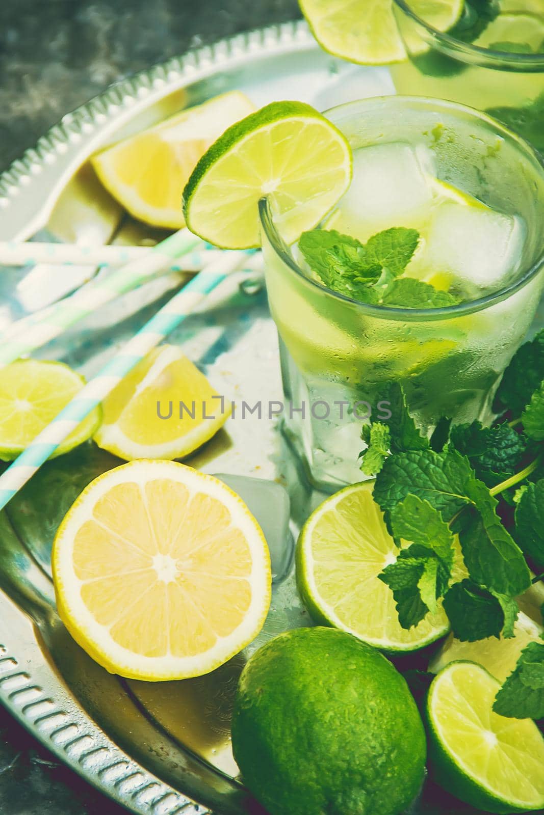 Drink lime and mint. Selective focus. food. by yanadjana