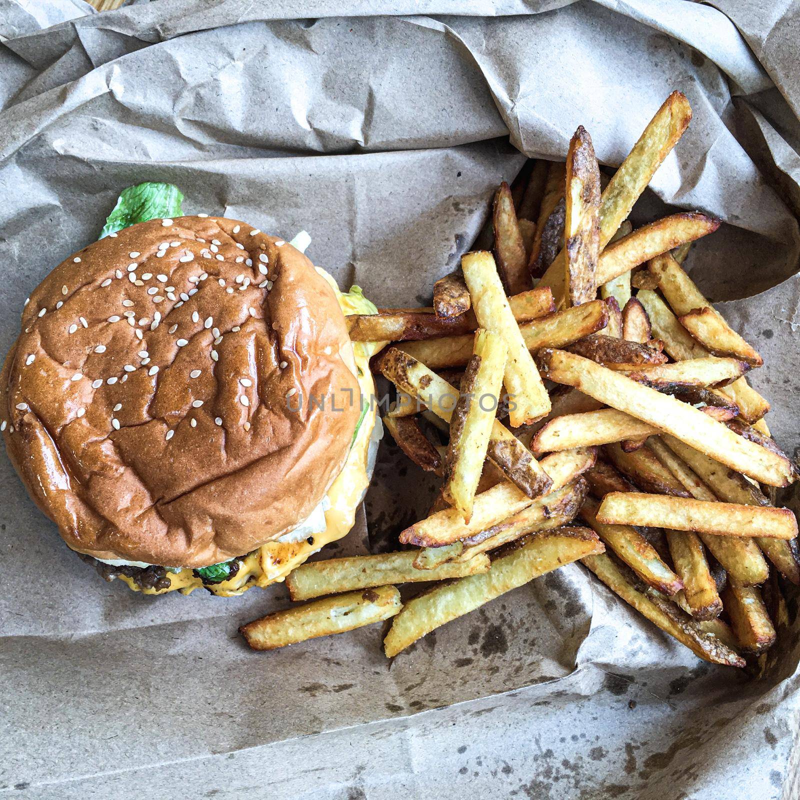 A five guys sandwich sitting on top of a pile of fries by WeWander