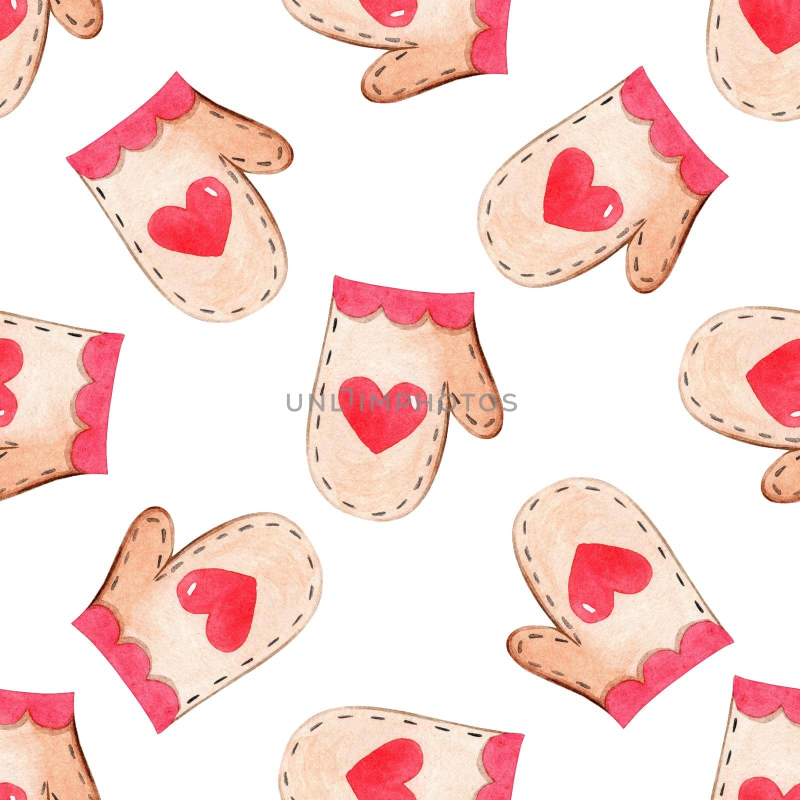 Watercolor cute mittens seamless pattern on white background by dreamloud
