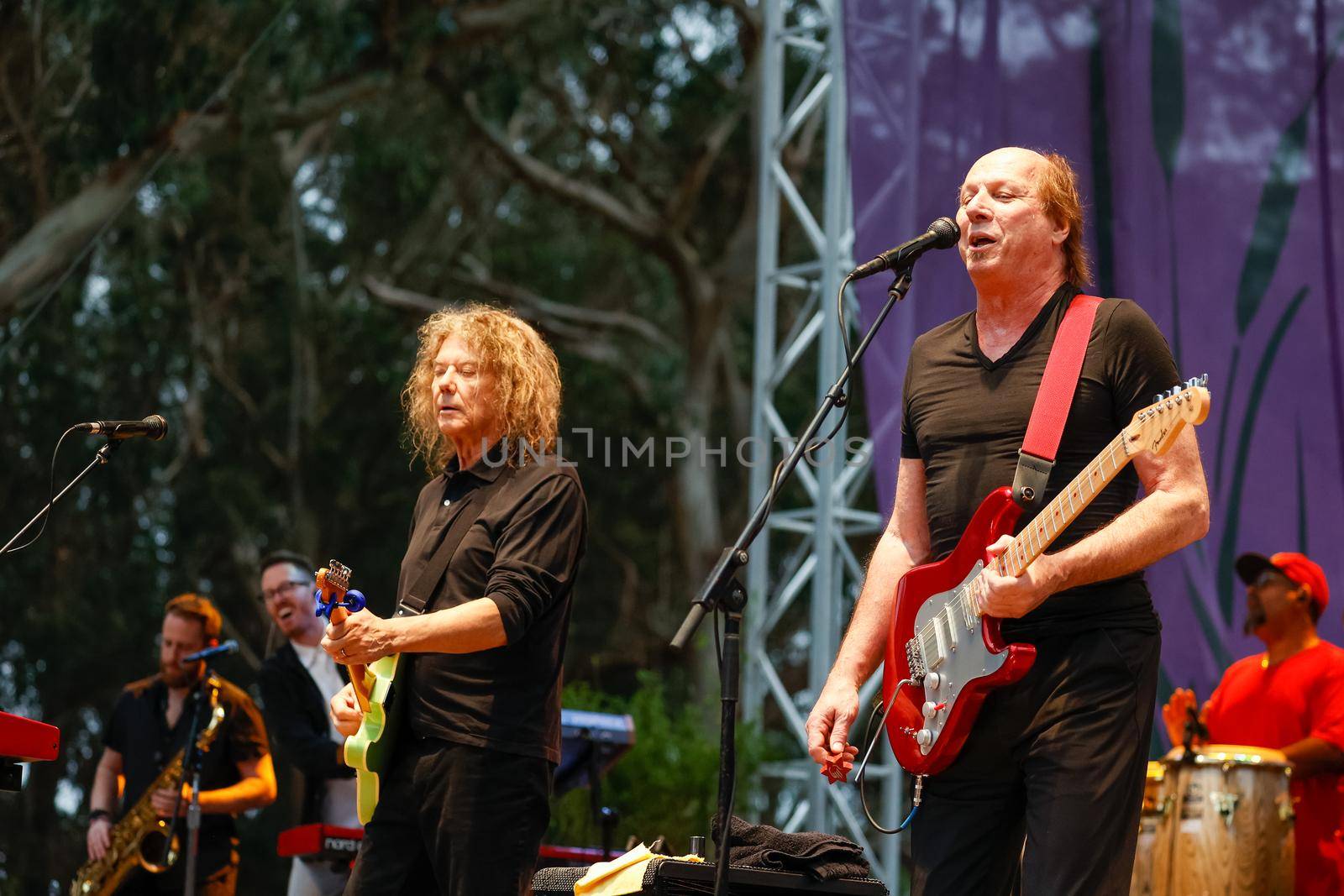 San Francisco, CA, 1st October, 2022, Jerry Harrison, left, and Adrian Belew perform the Talking Heads 1980 classic Remain in Light at the 2022 Hardly Strictly Bluegrass Festival in Golden Gate Park.