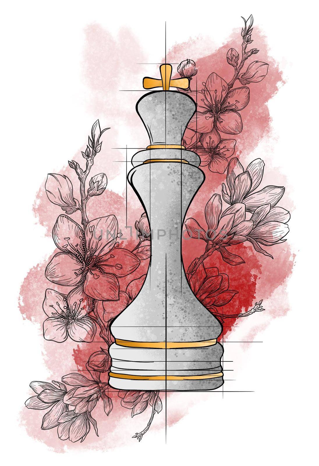 main chess piece white king in flowers art