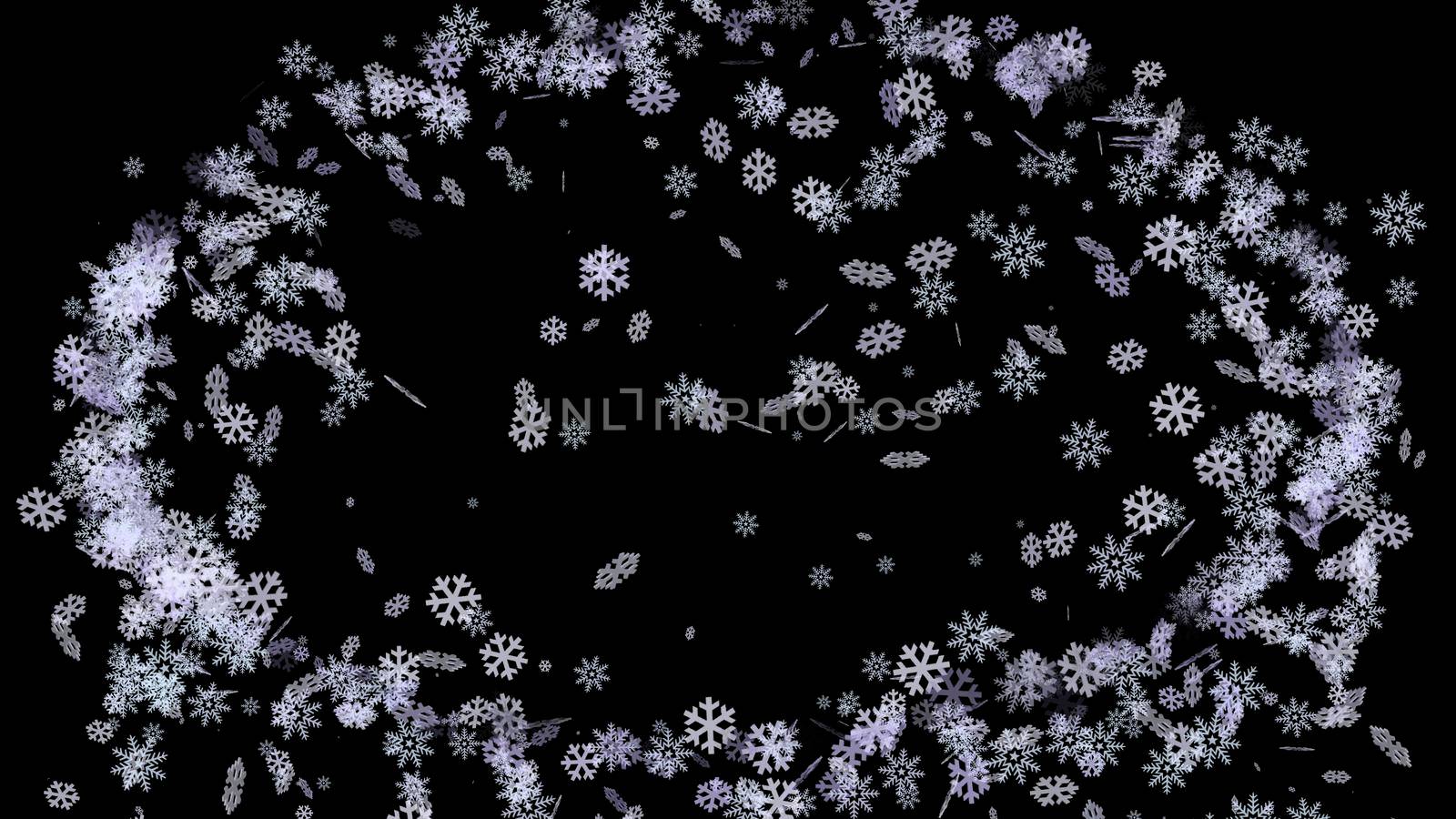 Abstract black background with a frame of white snowflakes