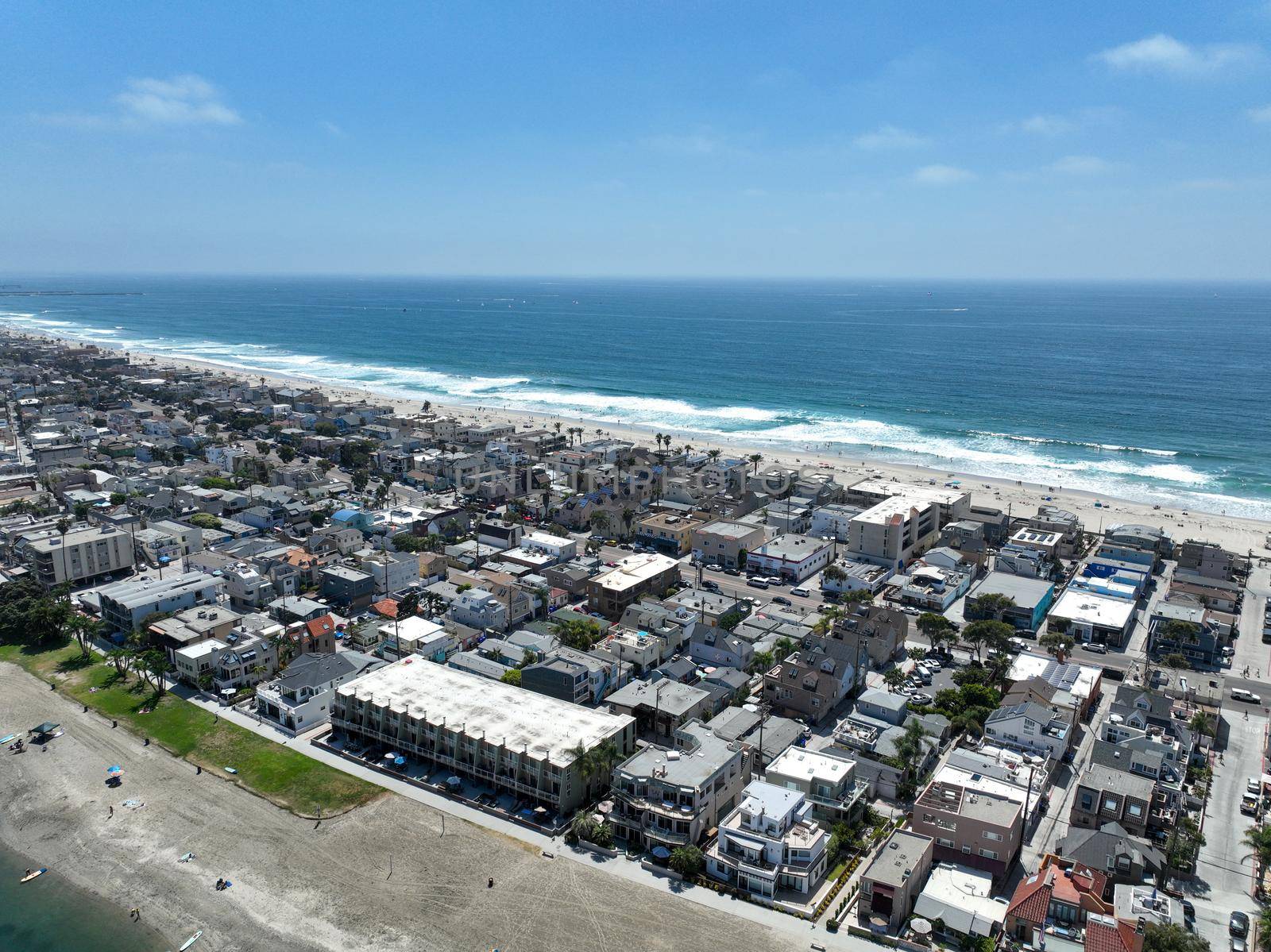 Aerial view of Mission Bay and beach in San Diego, California. USA. Famous tourist destination