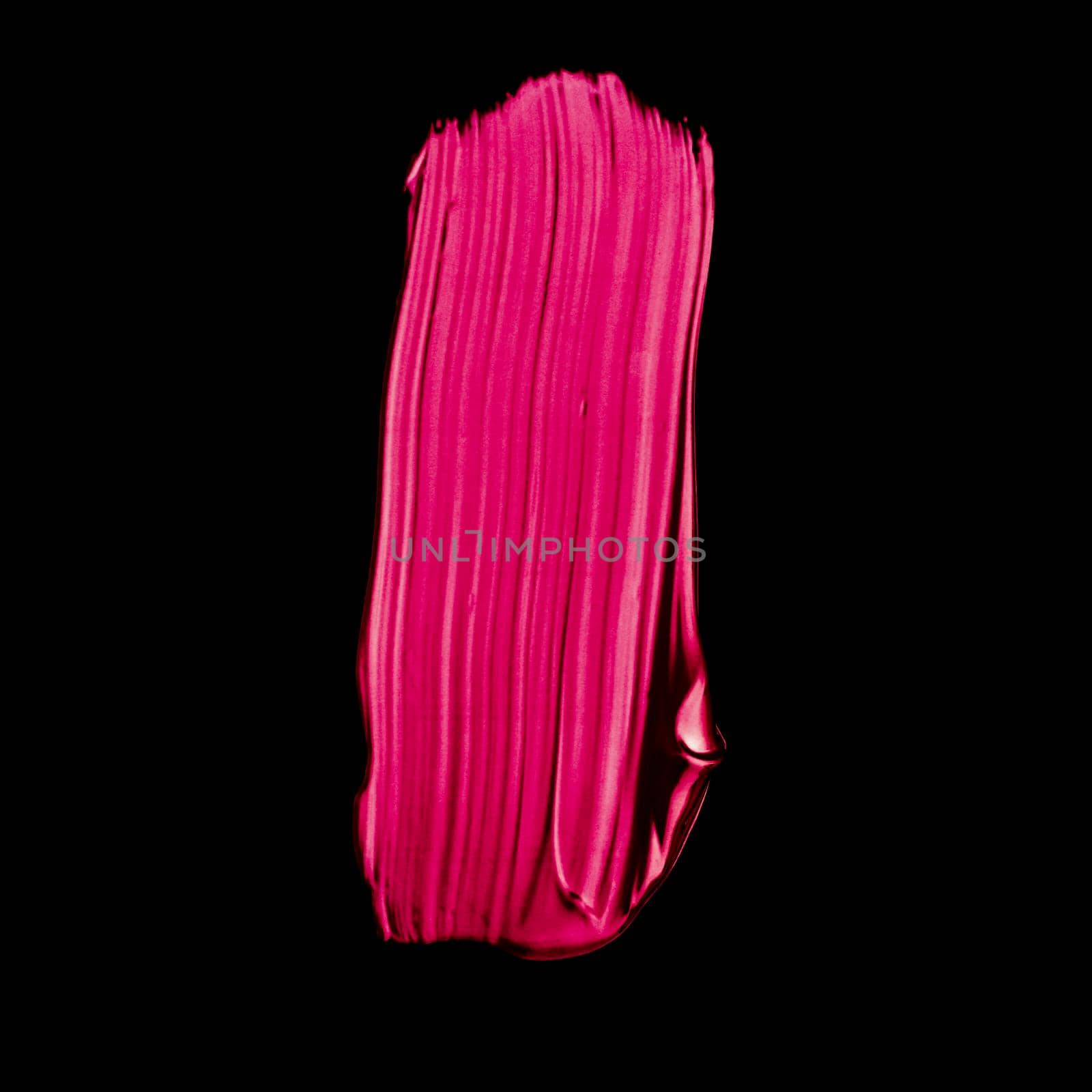 Art abstract, cosmetic product and hand painted design concept - Pink lipstick brush stroke texture isolated on black background